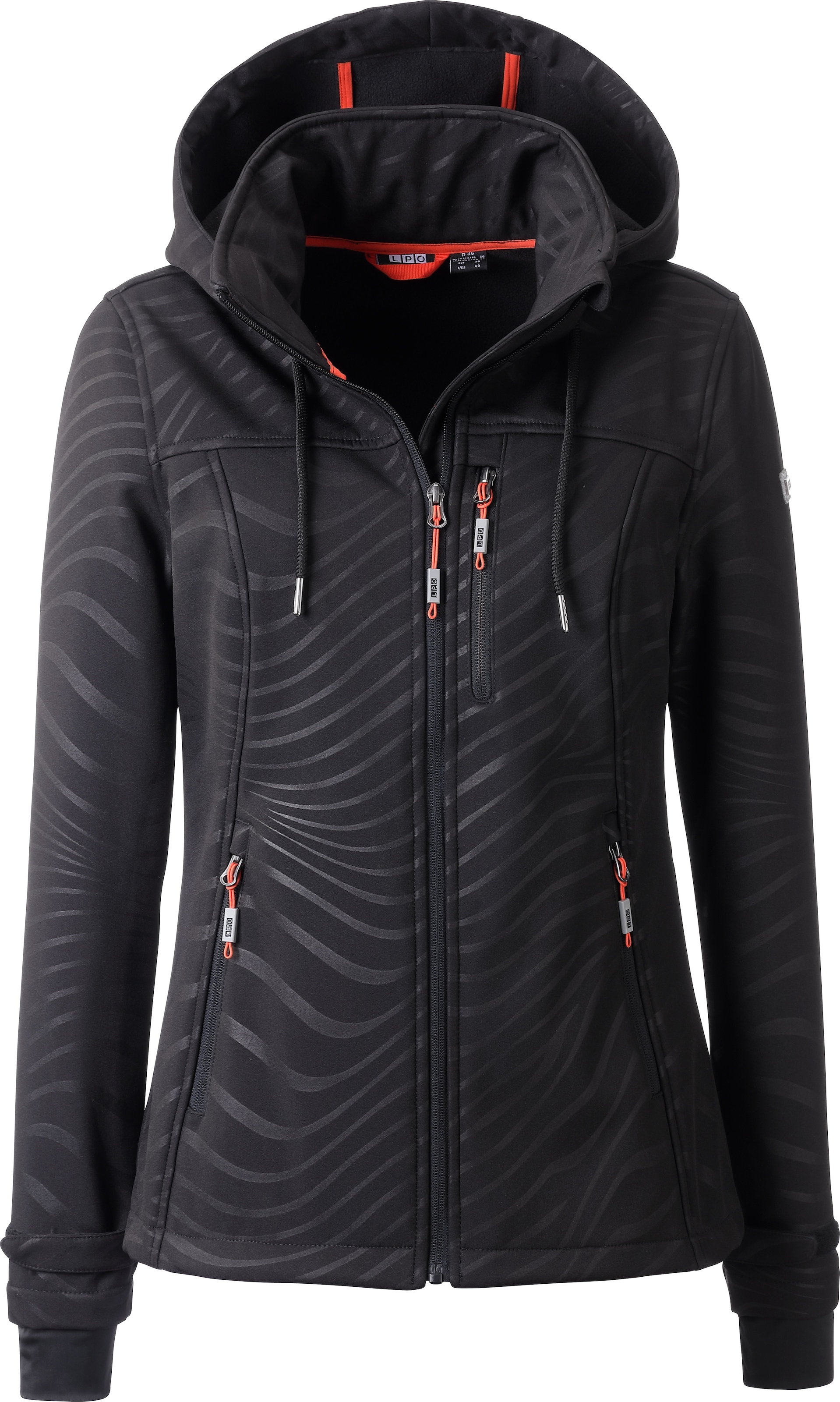 LPO Damen Softshelljacke "Softshelljacke Sarina", schwarz, Gr. 40, 96% Polyester, 4% Elasthan, Jacken, mit Allover‐Prägung