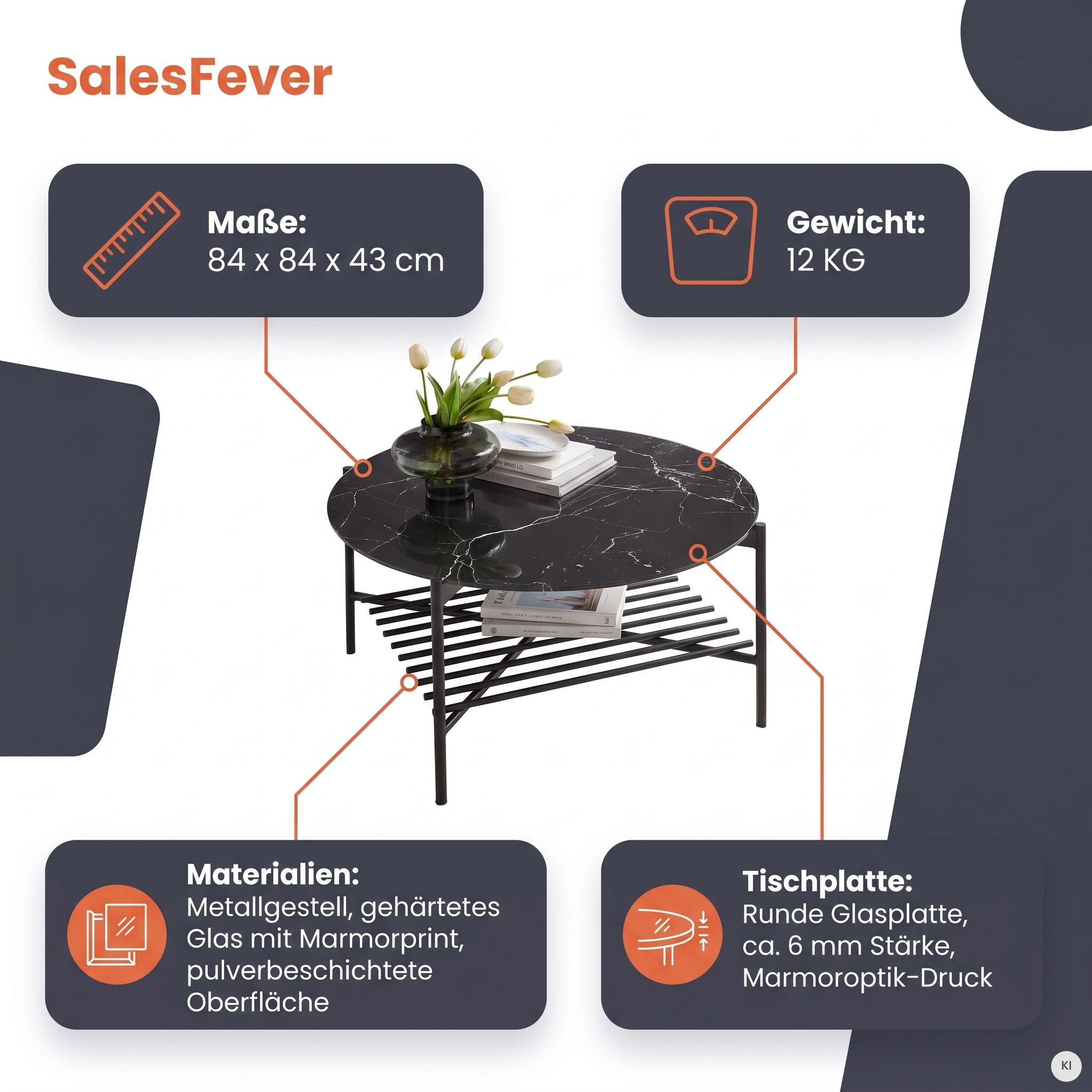 SalesFever Couchtisch »Coffeetable Wohnzimmertisch im minimalistischen Stil« 1 Stk. tlg. Glasplatte in Marmoroptik