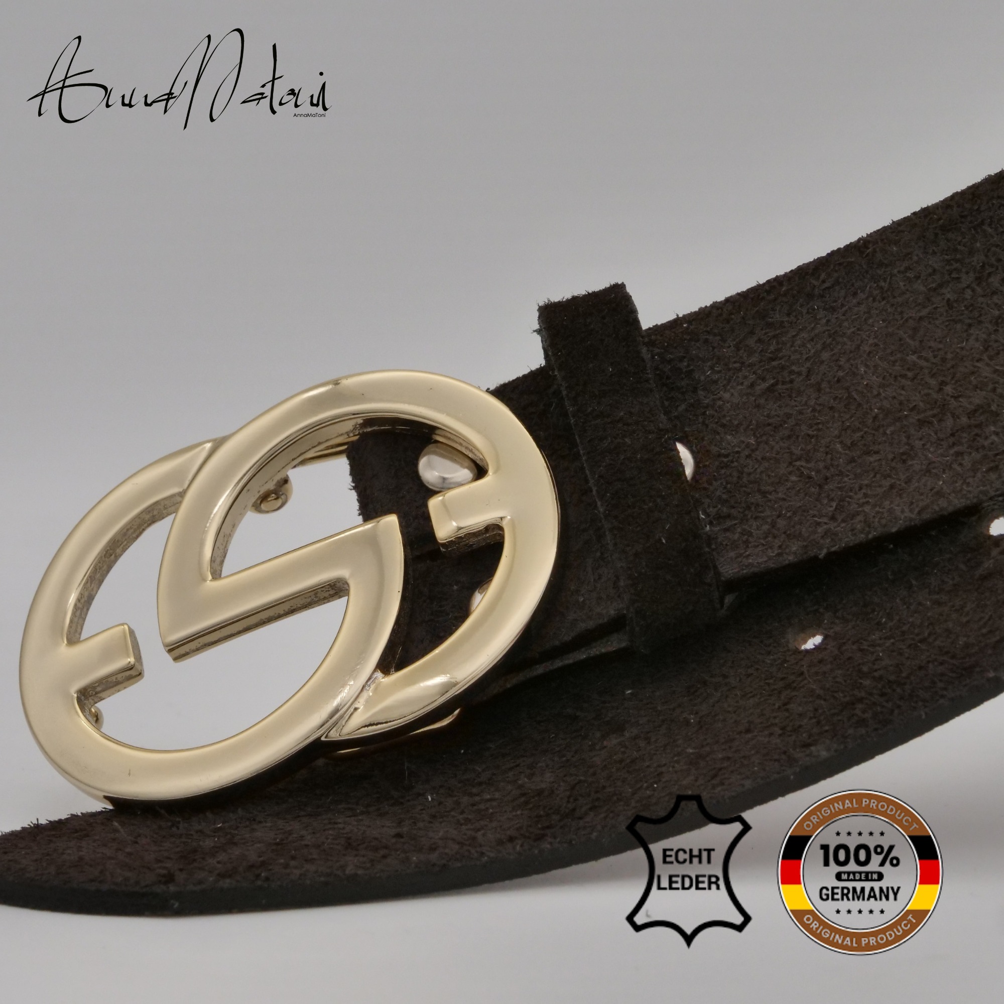 Ledergürtel ANNAMATONI "AnnaMatoni Damen Ledergürtel in hochwertigem Velour Leder 4cm", Damen, Gr. TW110 - 125cm Gesamtlänge, mokka 690, 100% Leder, Gürtel Ledergürtel 2