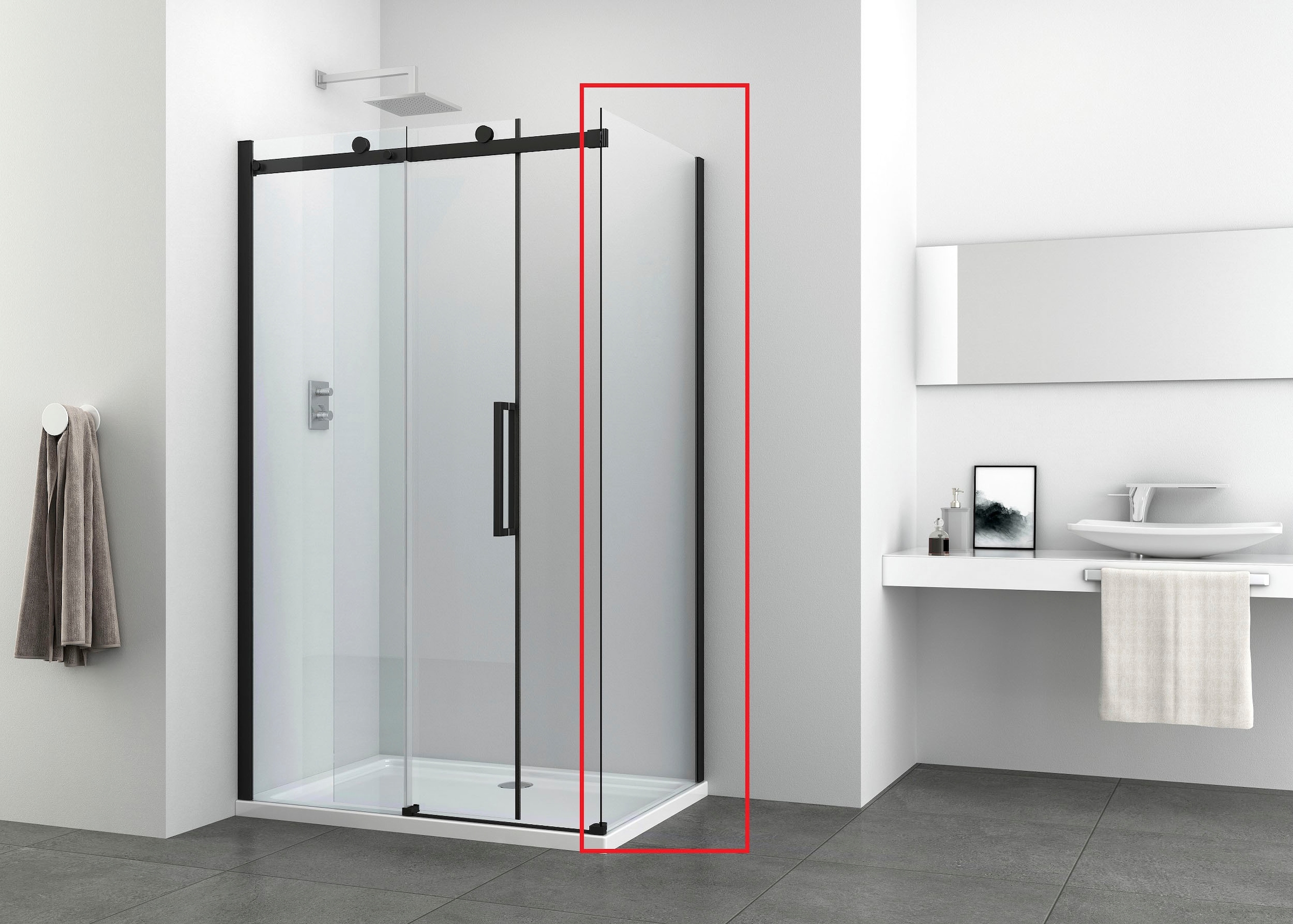 Sanotechnik Duschwand "Elite Black Fixglas", 78-80 cm Breite