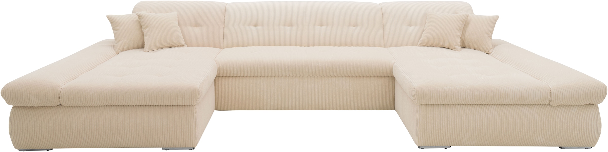 DOMO collection Wohnlandschaft »Moric wahlweise mit Bettfunktion und Armteilverstellung, XXL«, U-Form, beidseitig mit Recamiere, incl. Zierkissen, Cord-Bezug