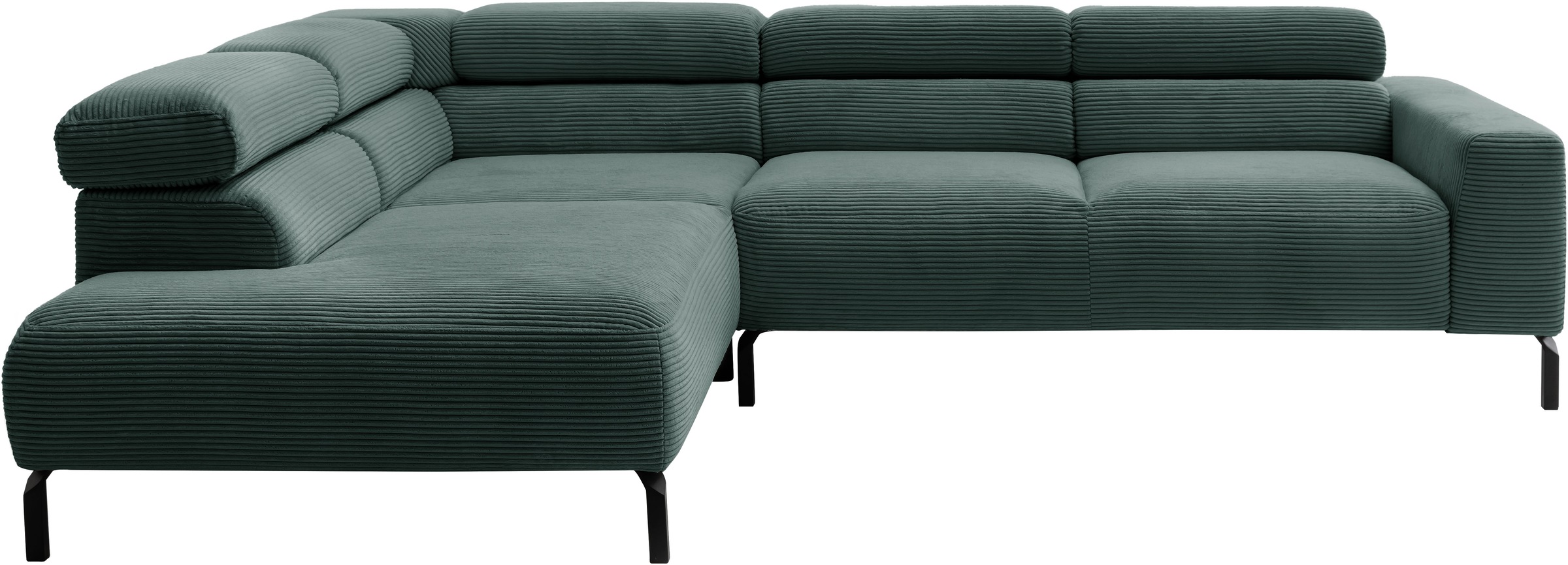 Places of Style Ecksofa »Antonelli, L-Form, inkl. Kopfteilverstellung, Breite 276 cm«, mit elektrischer Sitztiefenverstellung, in Cord, grün