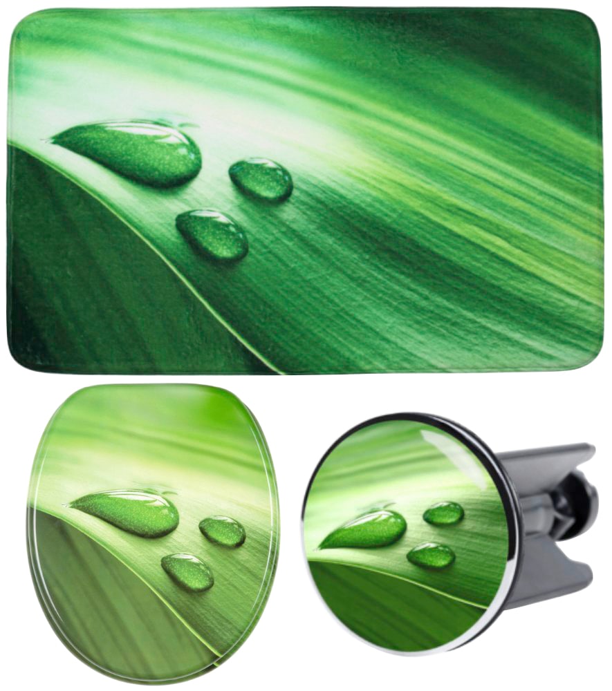 und WC-Sitz, | Sanilo Badteppich BAUR kaufen (Komplett-Set, 3 bestehend Leaf«, tlg.), aus Waschbeckenstöpsel Badaccessoire-Set »Green