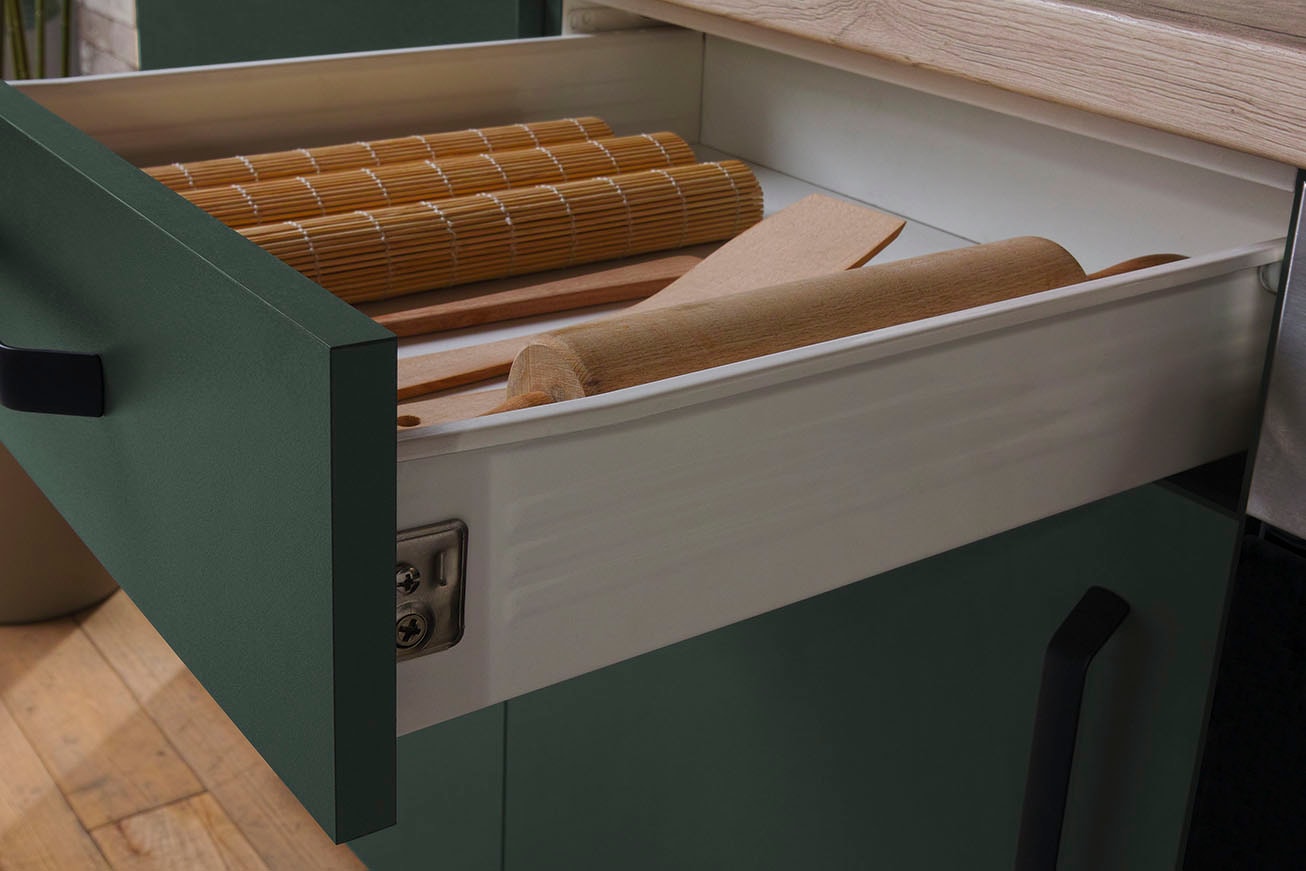 wiho Küchen Winkelküche »"Simi", mit verstellbaren Füßen, wahlweise mit E-Geräten,«, Soft-Close-Funktion in Schubkästen & Auszügen, Stellbreite 225/175 cm