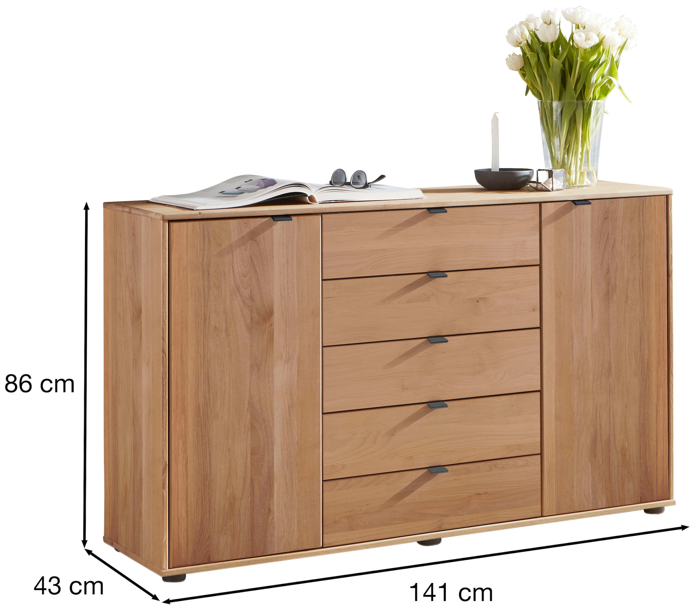 WIEMANN Kombikommode »Cardiff Sideboard, Wäscheschrank, teilmassiv Erle, mit Schubladen« Kommode 141x86x43 cm, braun, mit Dämpfung, MADE IN GERMANY,  verschiedenen Ausführungen, inklusive Einlegeboden