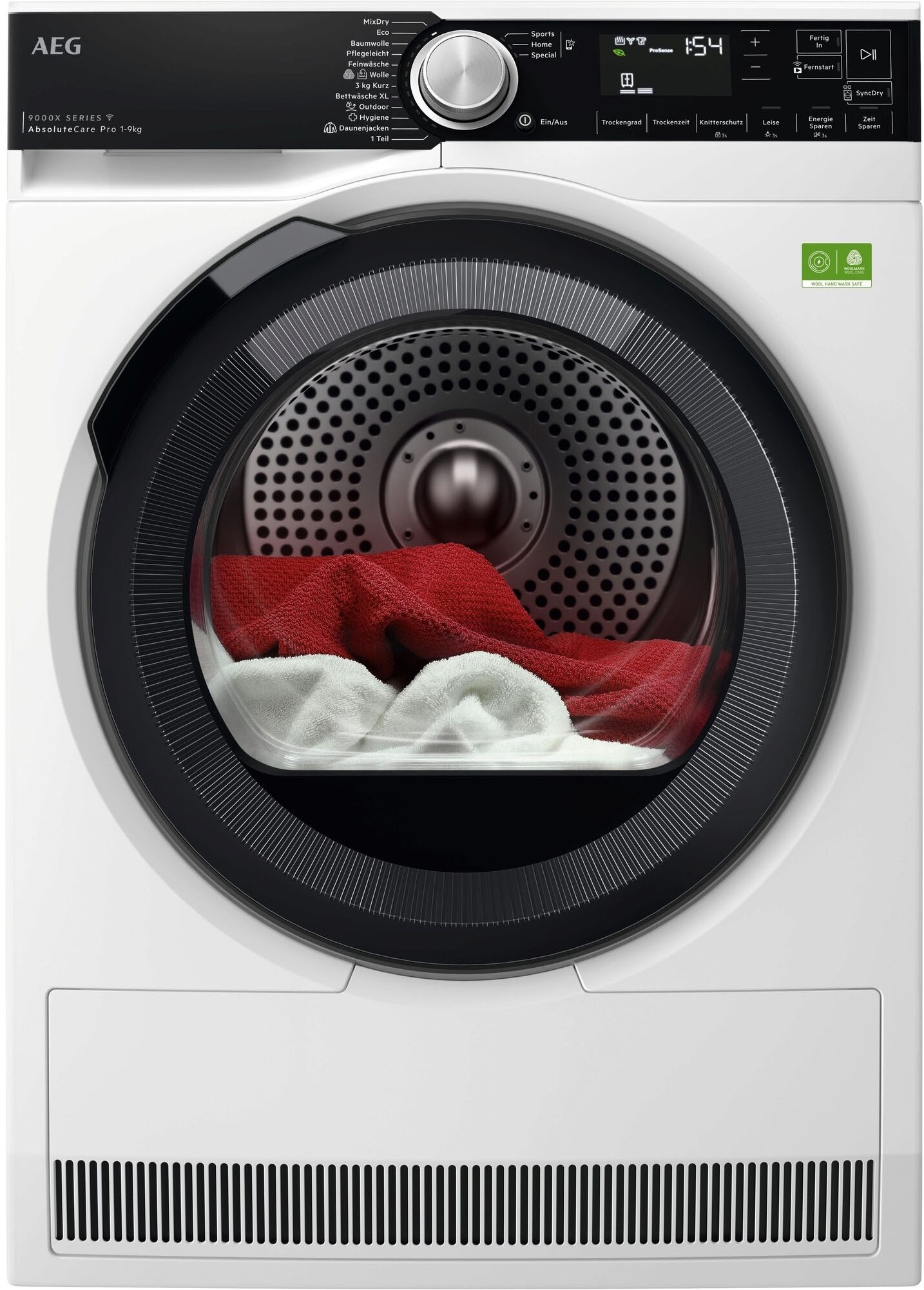 AEG Wärmepumpentrockner "TR9XW80890", Energieeffizienz: A (A-G), weiß, B:59,6cm H:85cm T:63,6cm, Trockner, Dreifach A-Klasse: leise, effizient & trocken ohne Raumfeuchtigkeit