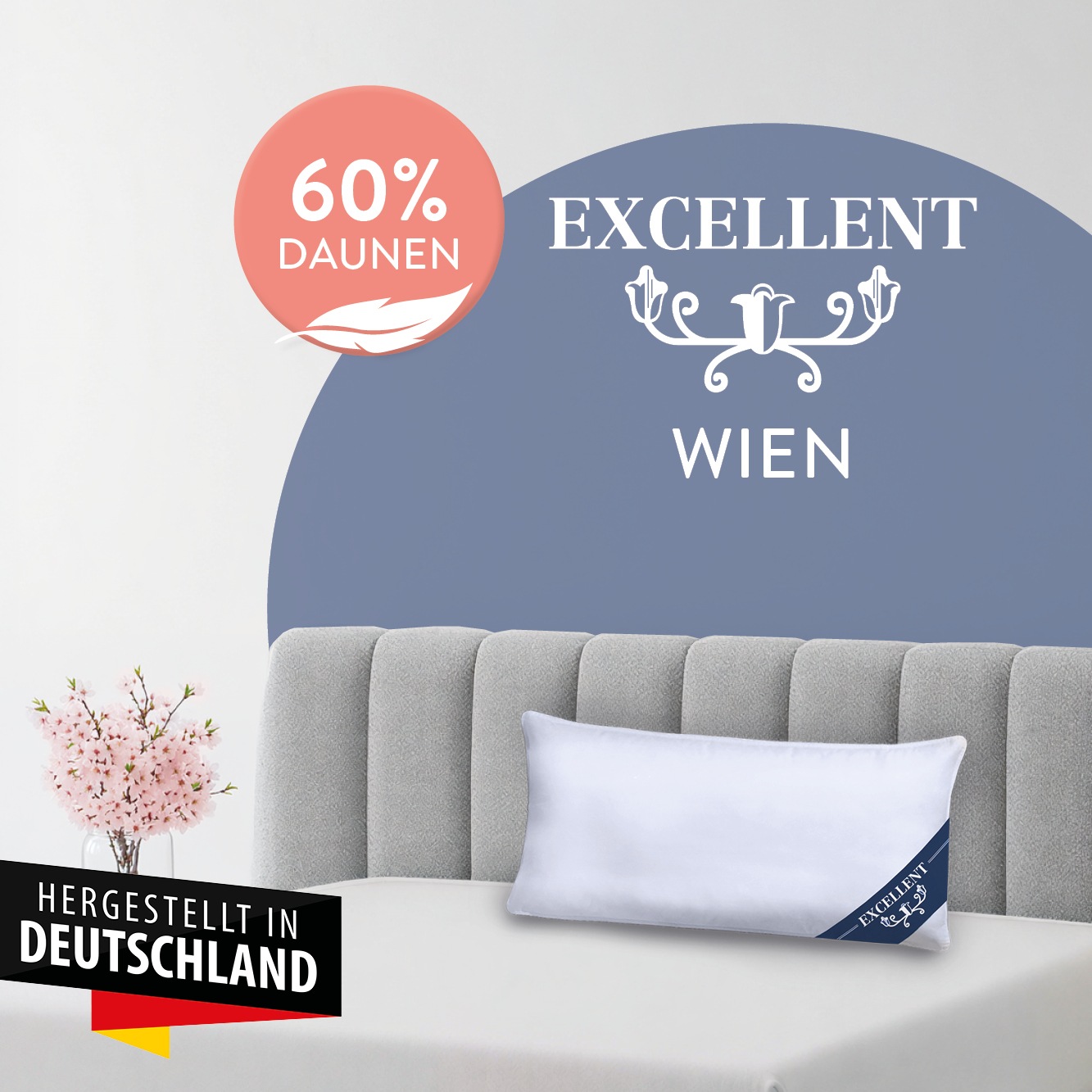 Excellent 3-Kammer-Kopfkissen "Wien" Füllung: 60Daunen40FedernAussenkammernund100FedernInnenkammer 1 Stk. tlg. Kopfkissen in 40x80 und 80x80 erhältlich