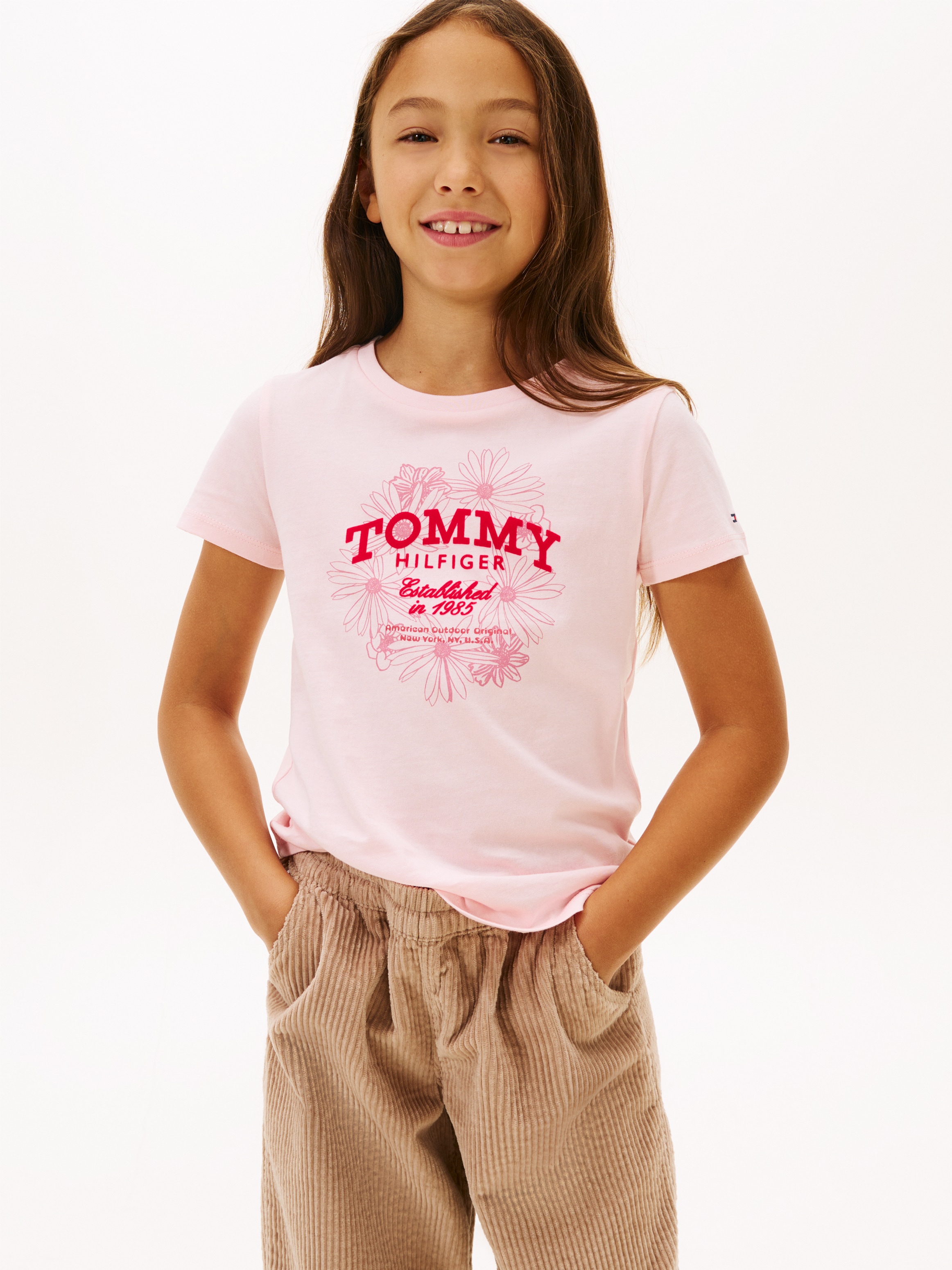T-Shirt TOMMY HILFIGER, Mädchen, Gr. 8 (128), duchess pink, Single Jersey, Obermaterial: 100% Baumwolle, unifarben, regular fit normal, Rundhals, eingesetzt abgesteppte Kante, Shirts T-Shirt, Regular fit, Kinder bis 16 Jahre 3