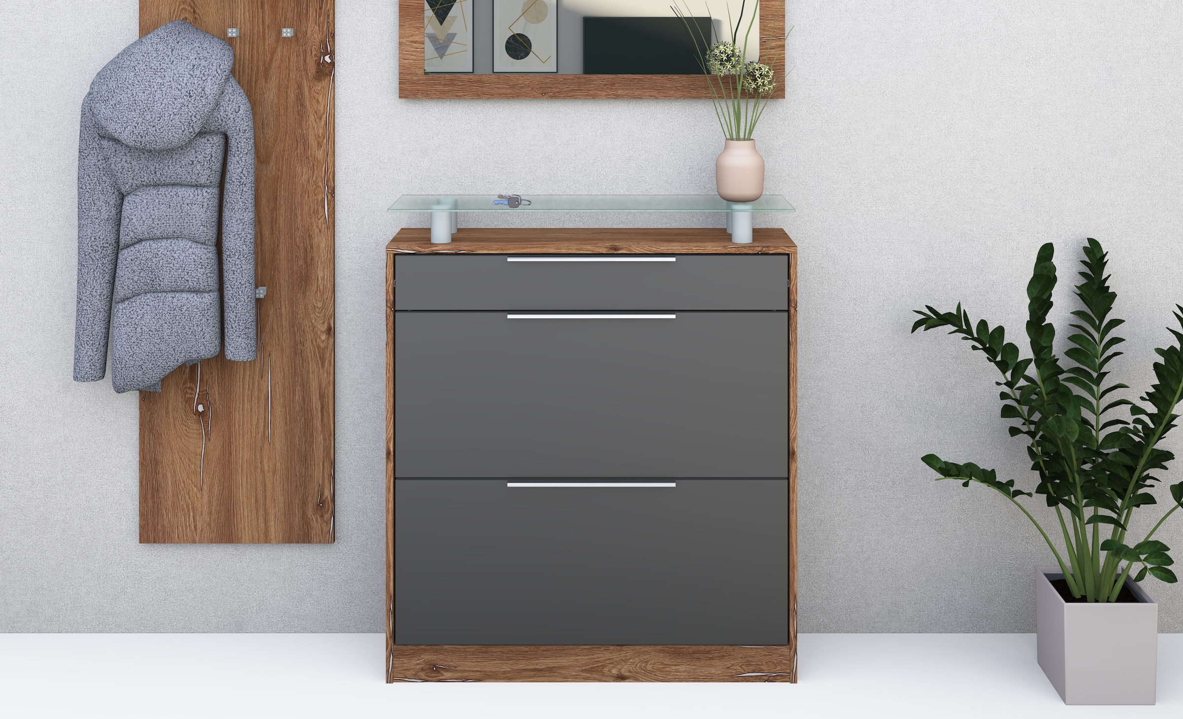borchardt Möbel Schuhschrank »Oliva«, Breite 89 cm, stehend, mit 2 Doppeltrommeln und 1 Schubkasten
