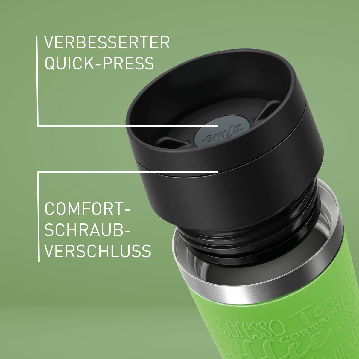 Emsa Thermobecher »Travel Mug Classic, mit 360°-Trinköffnung, auslaufsicher, rutschfest« 4h heiß, 8h kalt - 360 ml / 6h heiß, 12h kalt - 500 ml, 100% dicht