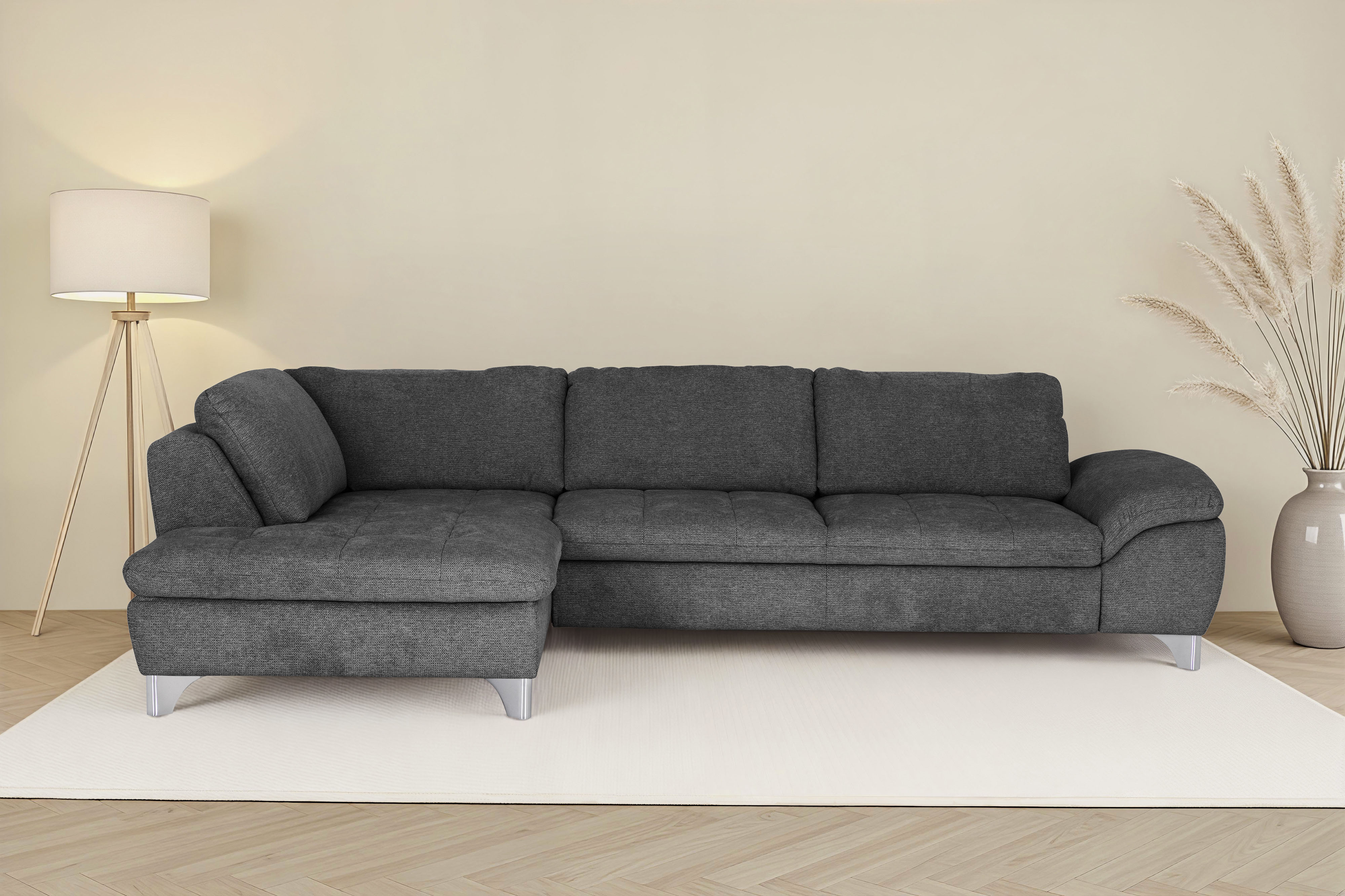 Die PlanBar Ecksofa "Ottomane MP-IN14007 L-Form, Breite 306 cm" wahlweise mit Schlaffunktion und verstellbaren Kopfstützen
