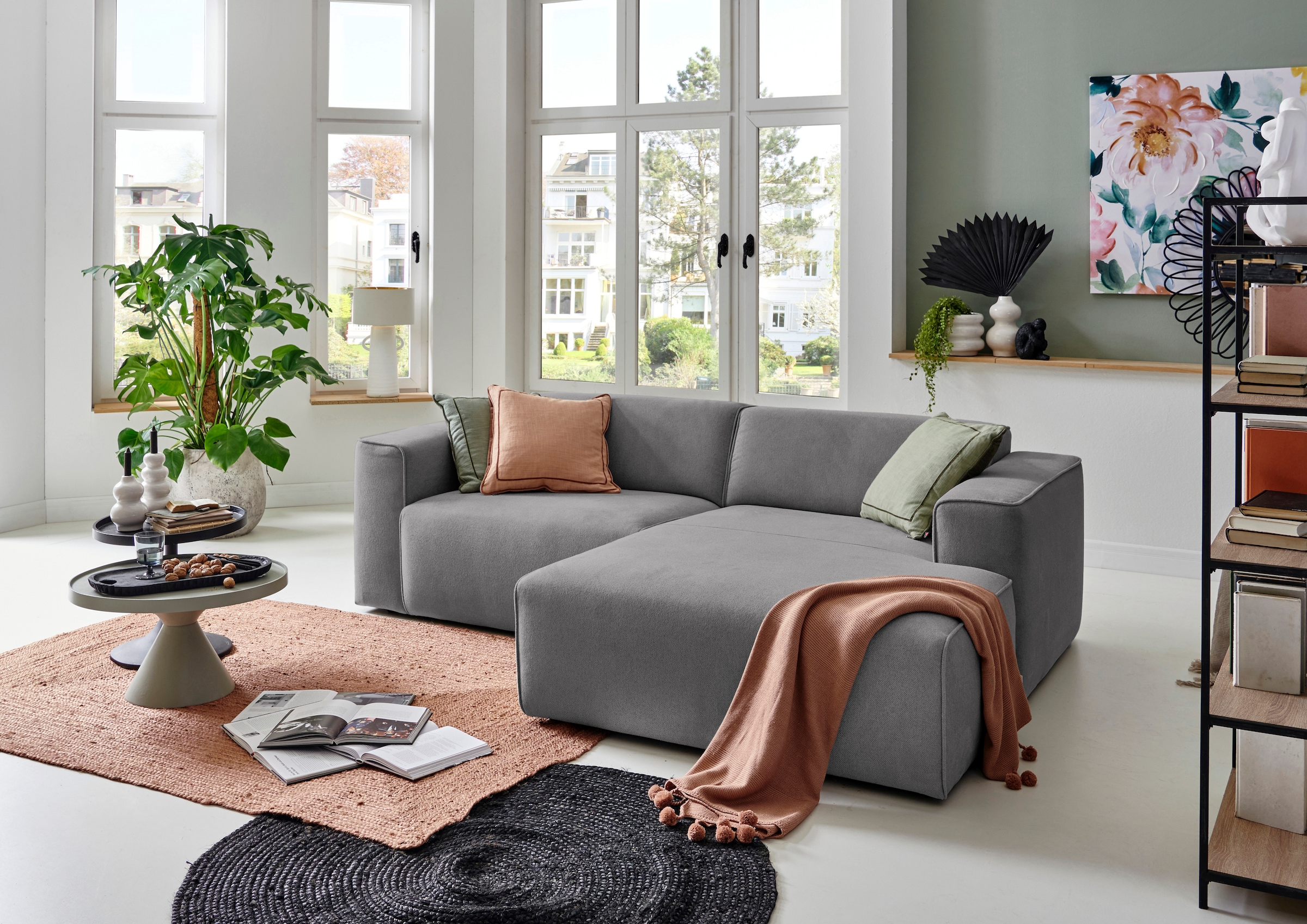 Home affaire Ecksofa "Noord mit Kedernaht, Breite 234 cm, L-Form" Cord, Struktur, Webstoff, mit Wellenunterfederung, Massivholzrahmen