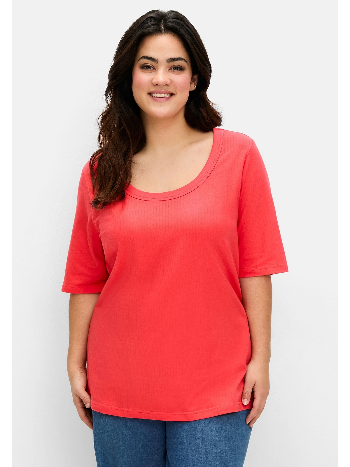 Sheego T-Shirt "Große Größen", mit weitem Rundhalsausschnitt, in Rippstrukt günstig online kaufen