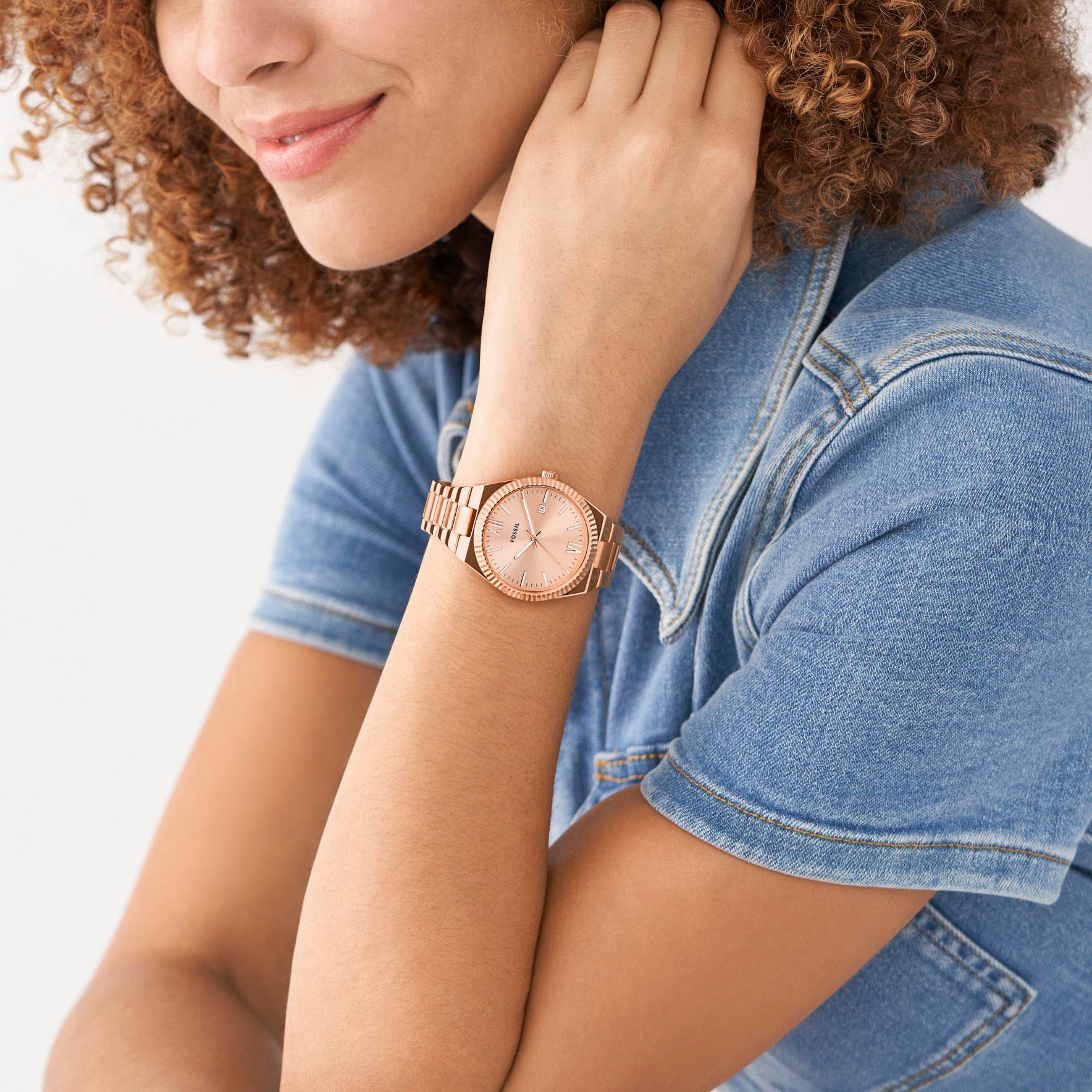 Fossil Quarzuhr »SCARLETTE«, Armbanduhr, Damenuhr, analog, Edelstahlarmband