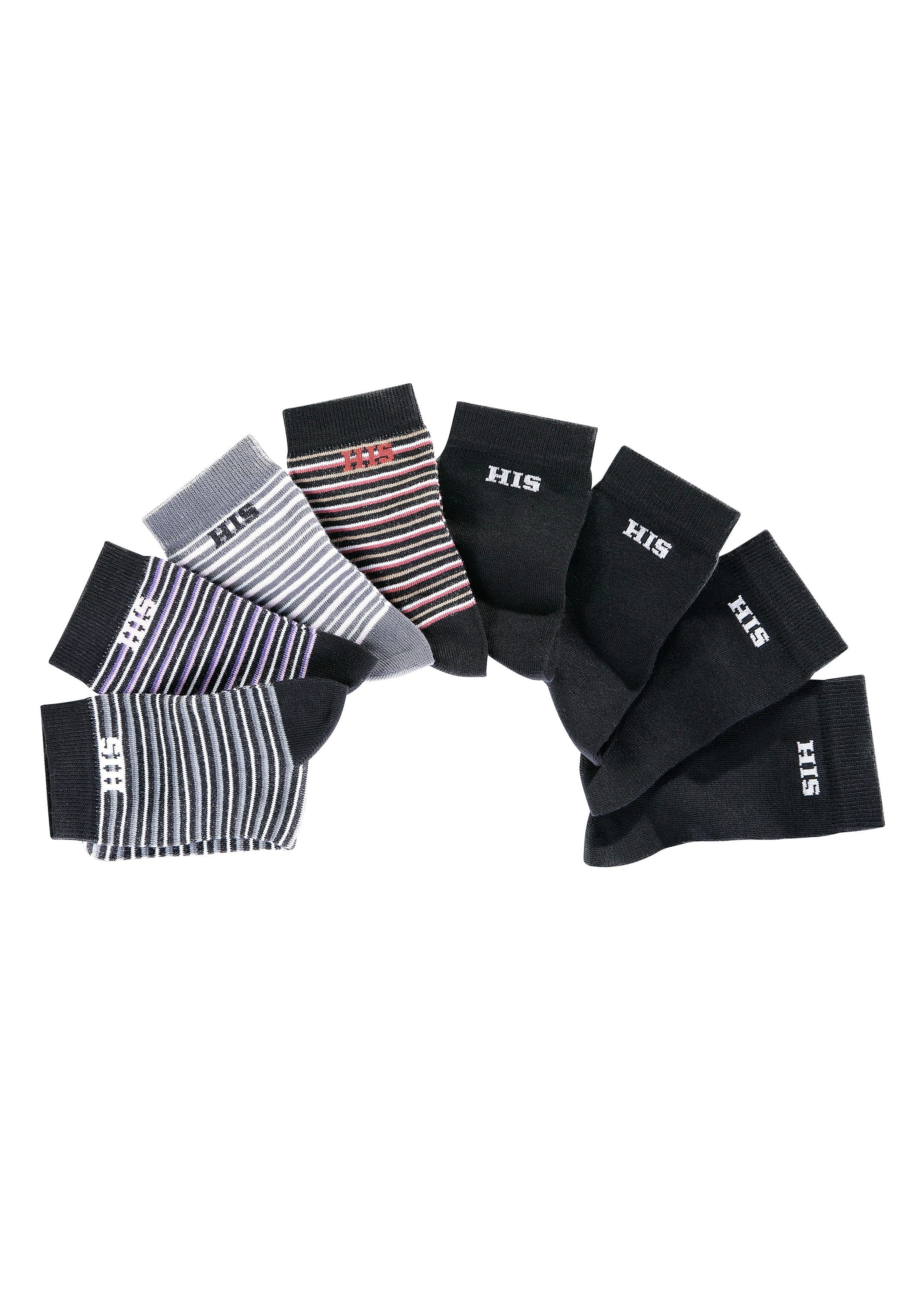 H.I.S Socken, (Set, 8 Paar), geringelt und unifarben