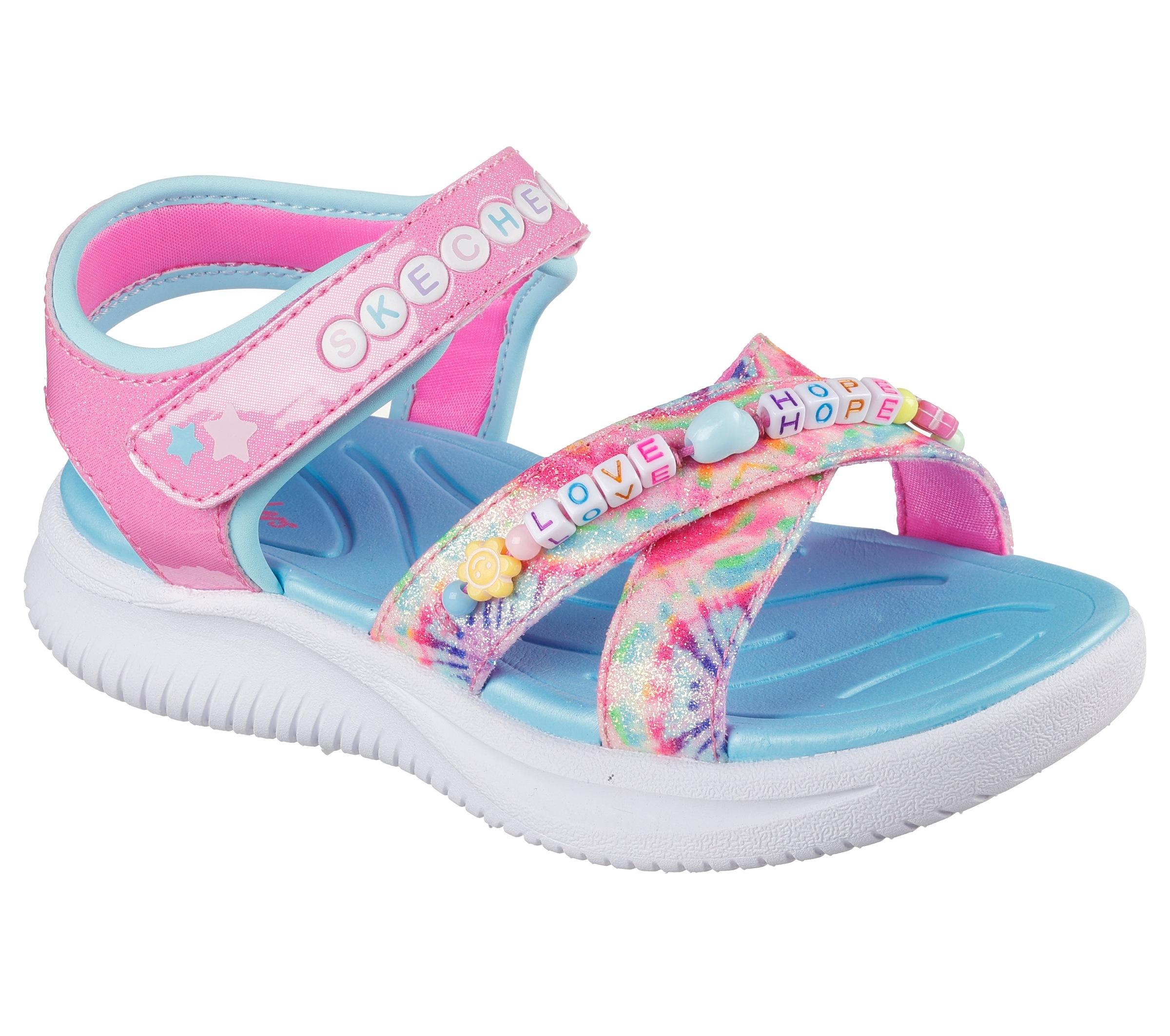 Sandale SKECHERS "JUMPSTERS SANDAL", Mädchen, Gr. 28, pink, multi, Lederimitat, Glitzer, Schuhe Sandale, Sommerschuh mit Klettverschluss, Größenschablone zum Download 3