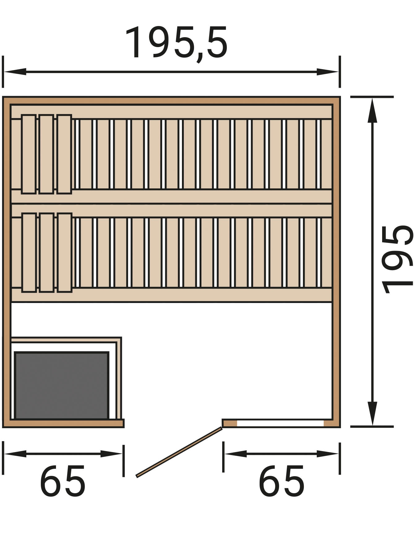 weka Sauna »Massivholzsauna BERGEN 2«, Blockbohlen, Fensterelement, moderne Ganzglastür