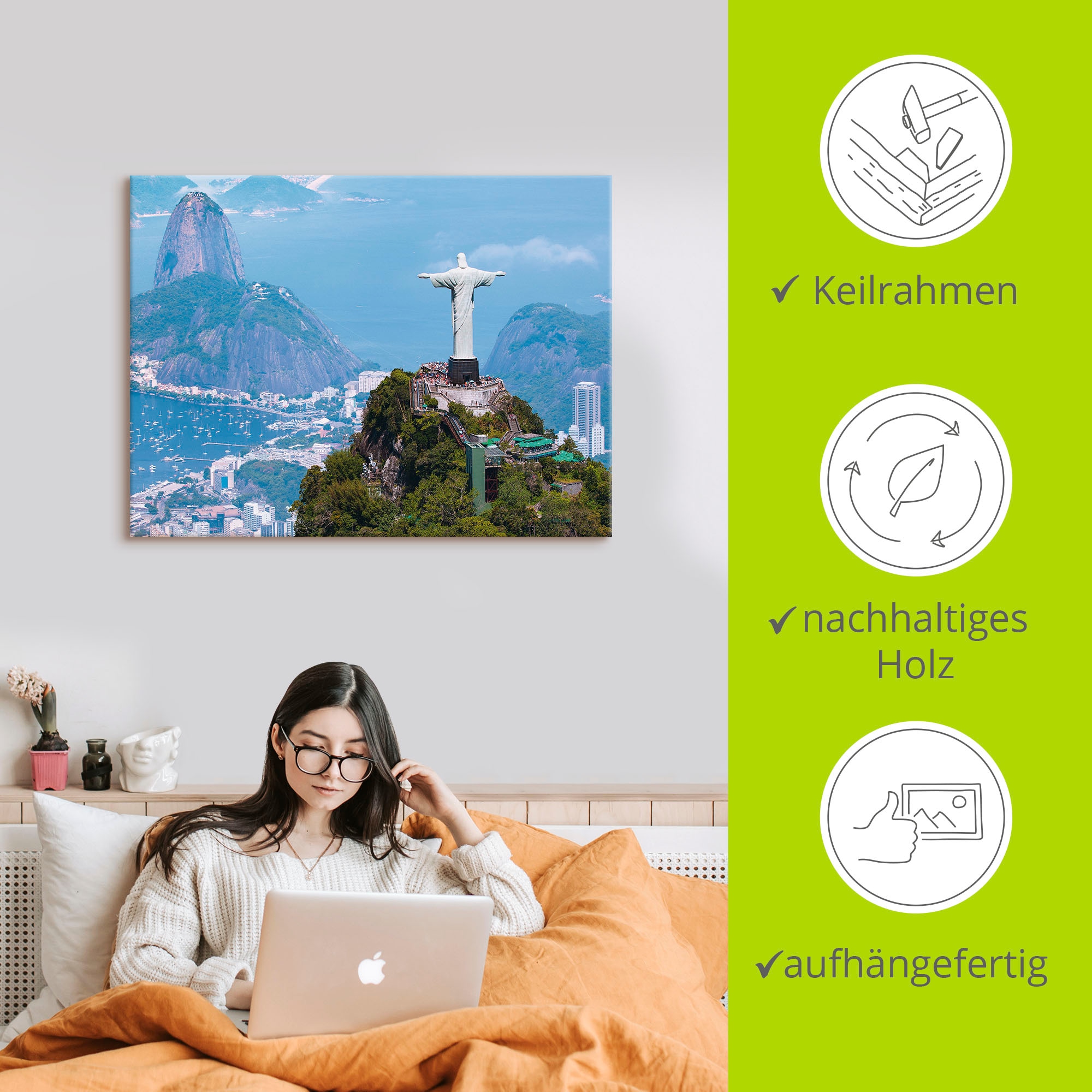 Artland Wandbild »Rio de Janeiro mit Cristo«, Gebäude, (1 St.), als Alubild, Outdoorbild, Leinwandbild, Wandaufkleber, versch. Größen