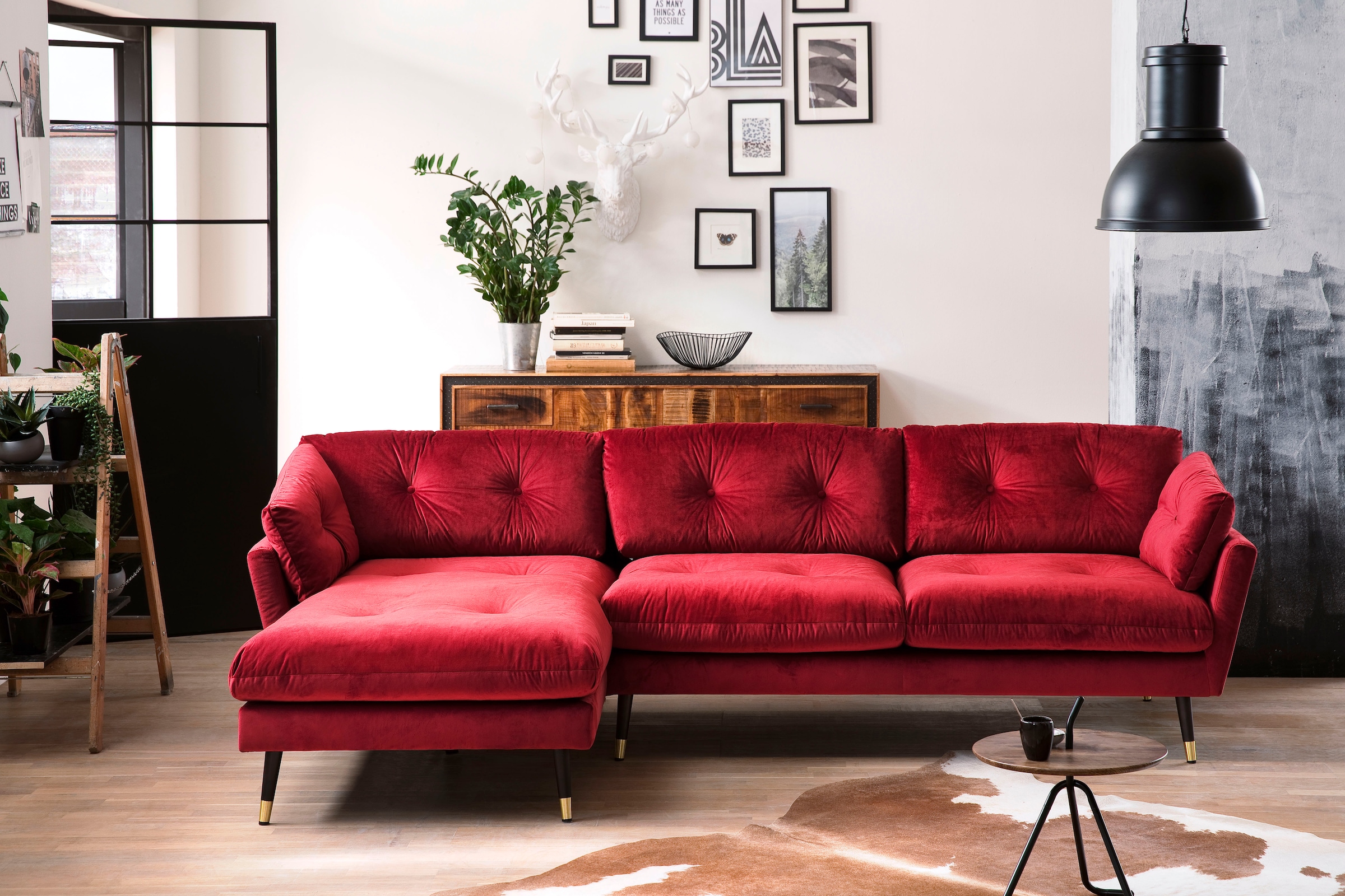 Trends by HG Ecksofa »Japan L-Form«, mit Fuß in Holz-Metallkombination, Recamiere rechts oder links