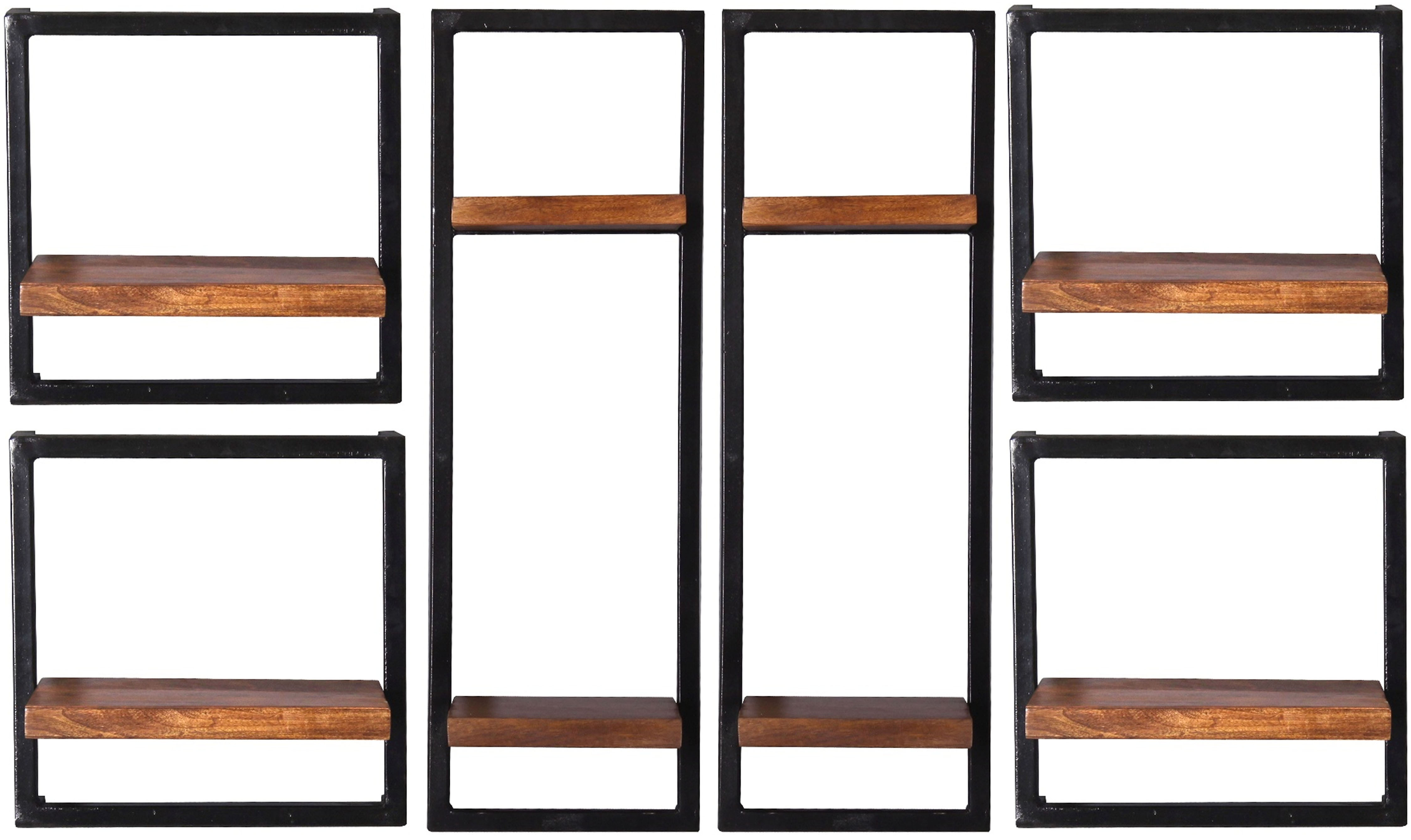 SIT Wandregal "Angers Wandregal-Set 6-teilig aus Mangoholz mit Altmetall" Set, 2 hohe & 4 niedrige Wandregale für kreative Wandgestaltung