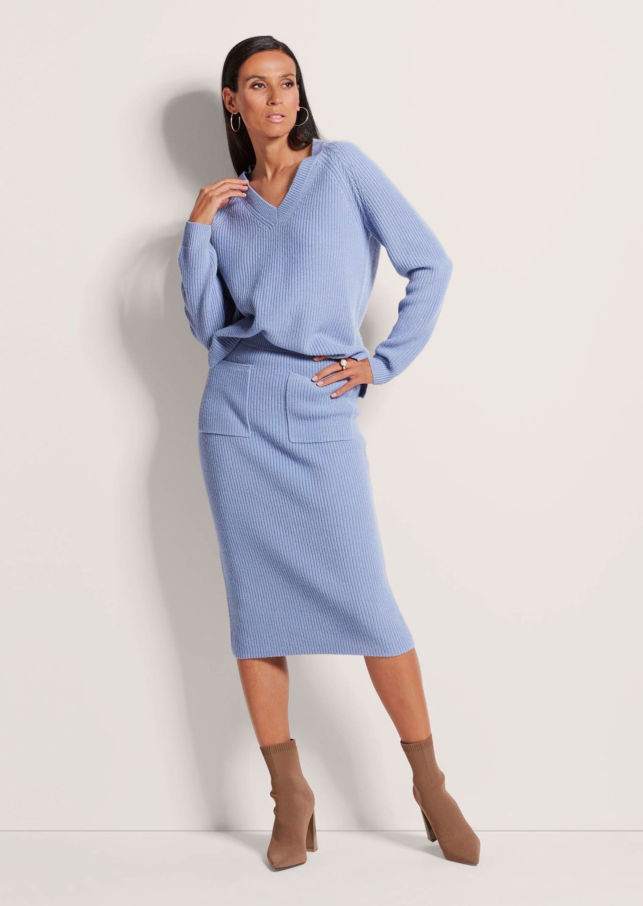 MADELEINE Longpullover »Pullover Langarm V-Ausschnitt-Pullover Strick«