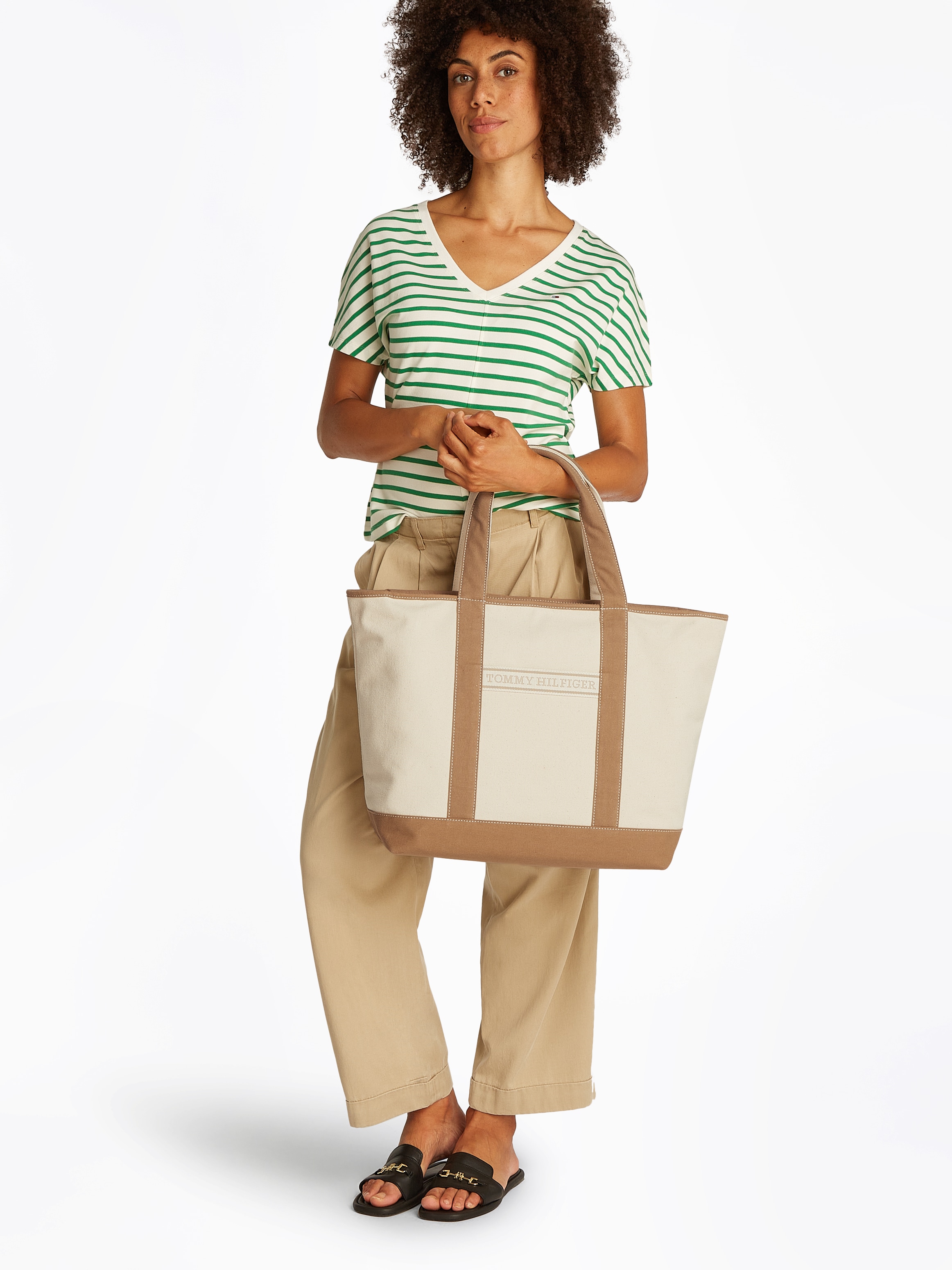Tommy Hilfiger Tragetasche »TH SUMMER CANVAS TOTE«, Damen Henkeltasche, Beuteltasche, Strandtasche mit Kontrastbesatz