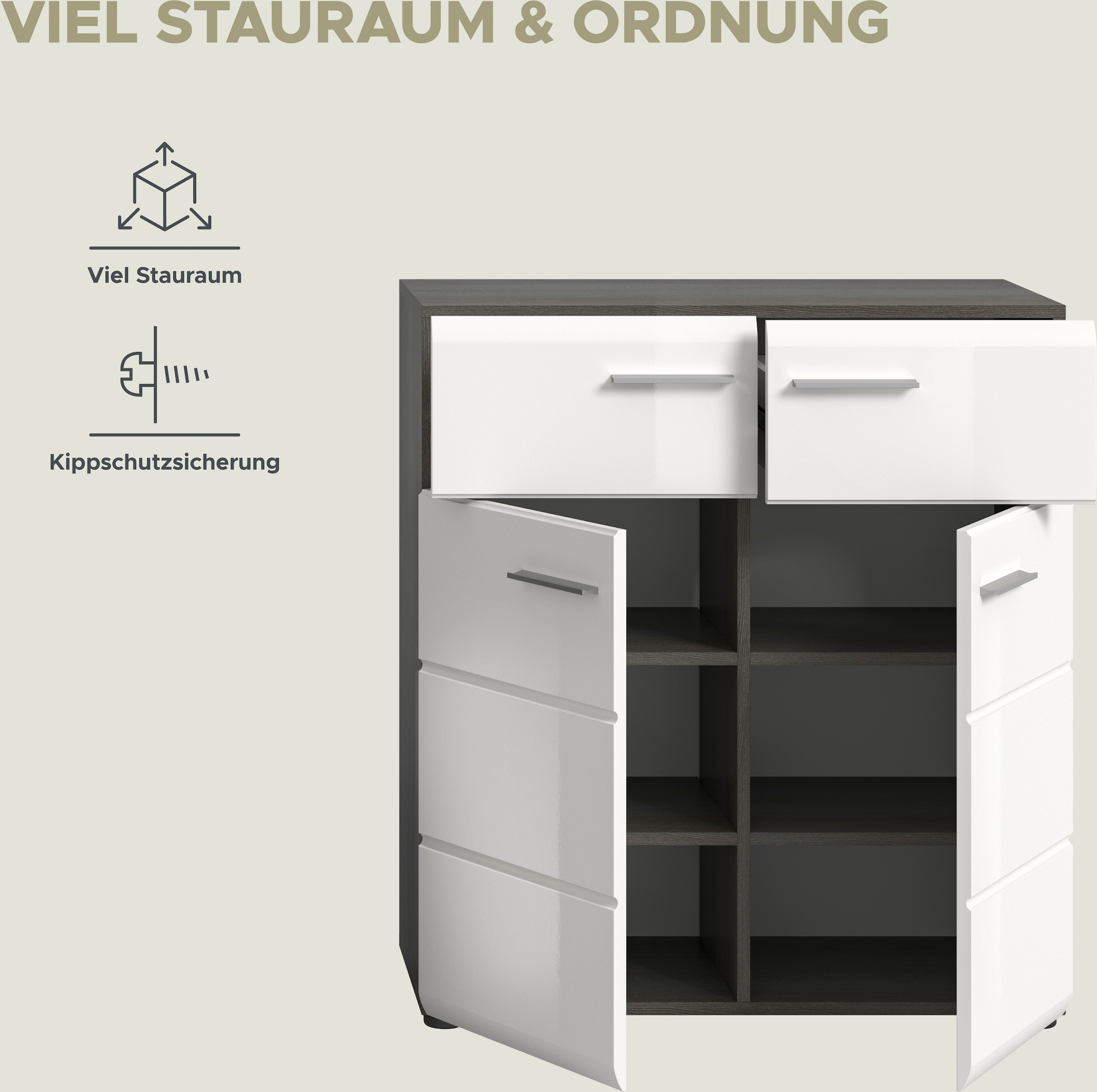 INOSIGN Garderoben-Set »Rumba, 4-teilig, Breite 175 cm, Hochglanz Front, bestehend aus:«, (4 St.), Sitzbank, Garderobenpaneel, Schuhschrank, Spiegel