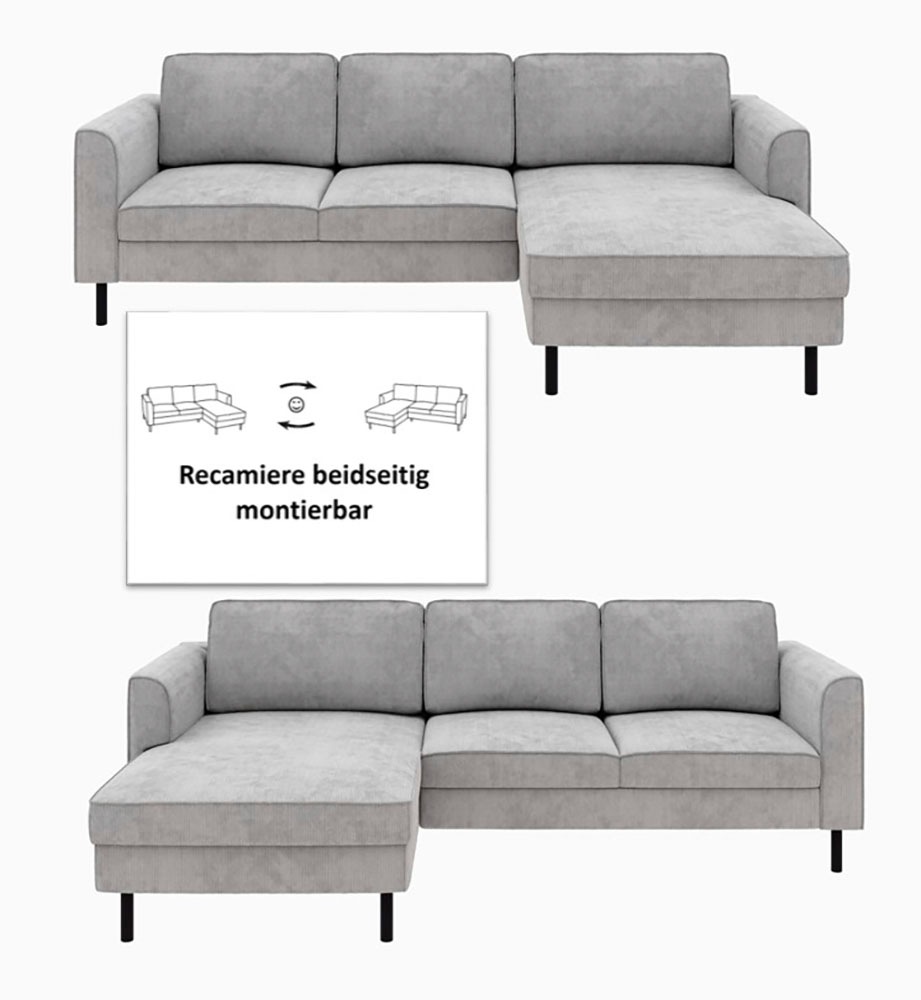 Home affaire Ecksofa »Booster Couch wahlweise mit Schlaffunktion und Bettkasten-auch in Cord«, Recamiere beidseitig montierbar, Sofa in L-Form, 232 cm