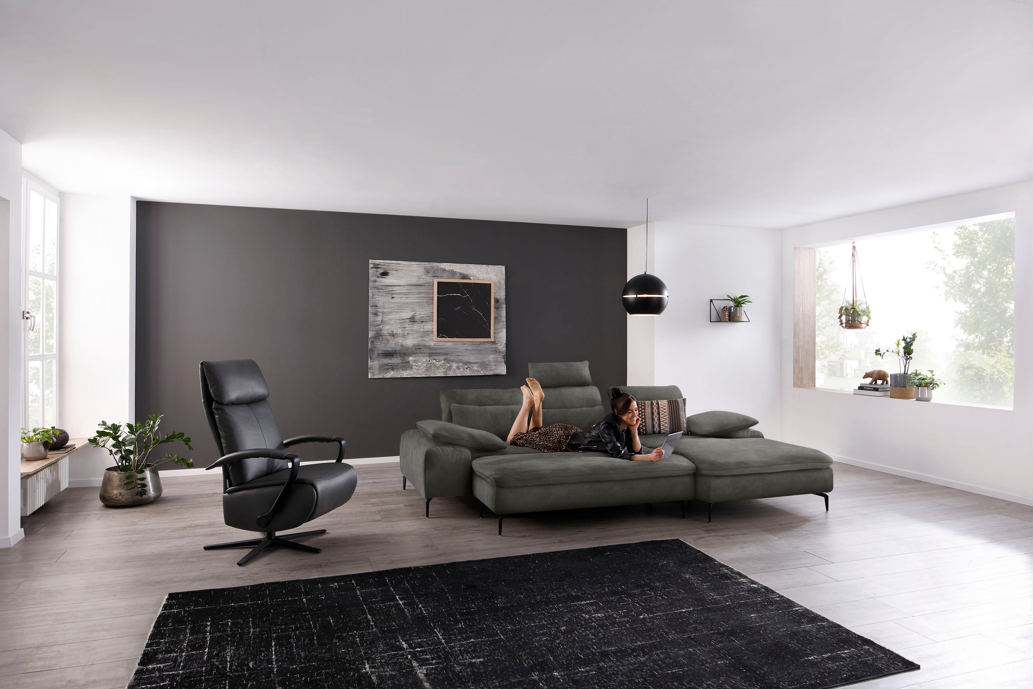 W.SCHILLIG Ecksofa "valentinoo, Designsofa, bequem, elegant und zeitlos, L-Form" inklusive Hocker, mit Sitztiefenverstellung, Breite 299 cm