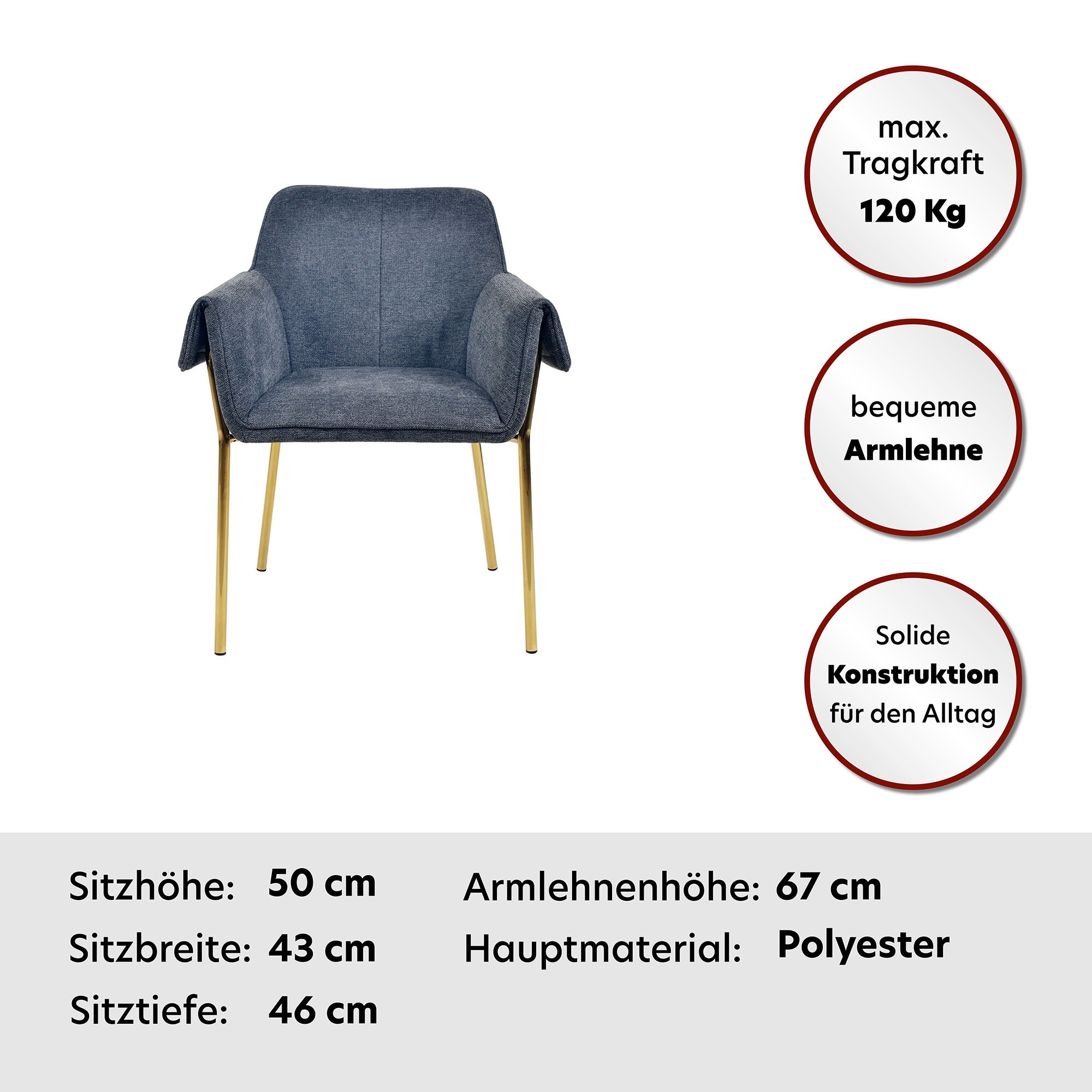 Kayoom Polsterstuhl »Stuhl Galia 125, gepolsterte Rückenlehne und Sitzfäche«, 1 St., gemütliches Desig, goldenes Gestell, pflegeleichter Stoffbezug