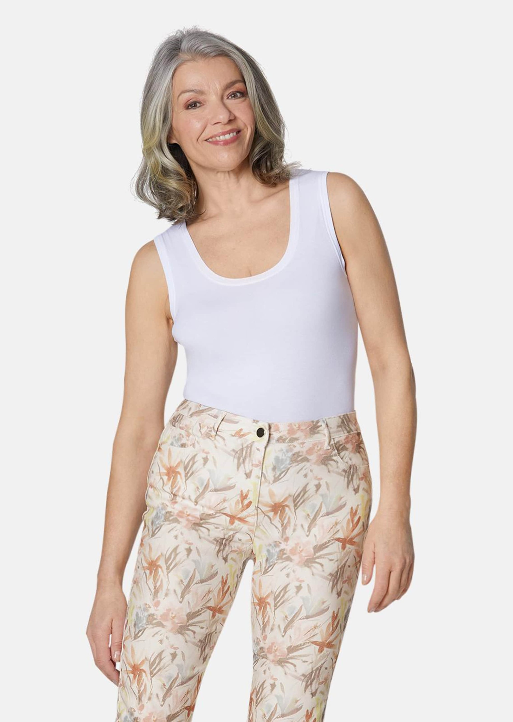 GOLDNER Chinos »Druckhose Druckhose mit ausgefallenem Blumenmuster«