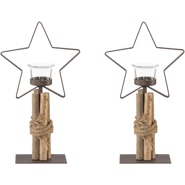 Creativ deco Teelichthalter »Weihnachtsdeko«, (2 St.), mit natürlichen  Holzdeko-Elementen, im 2er Set, Höhe ca. 32 cm kaufen | BAUR