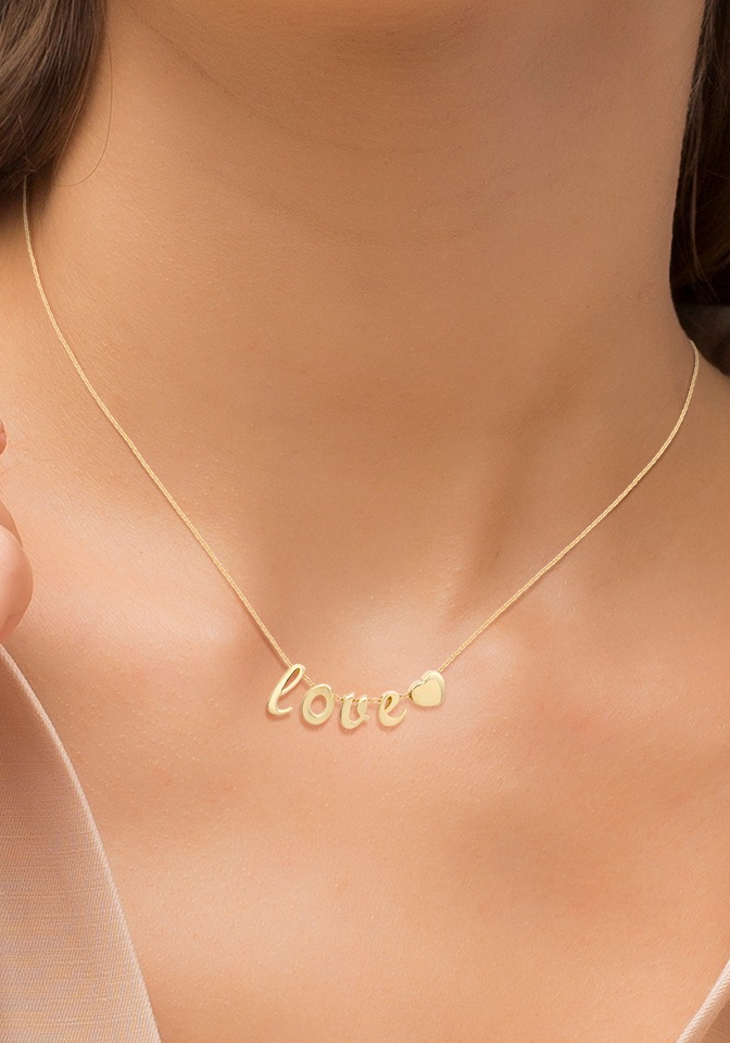 Kette mit Anhänger AMOR "Love/Herz", gold (gelbgoldfarben), Halsketten, Damen, Gelbgold 375, L: 45 5