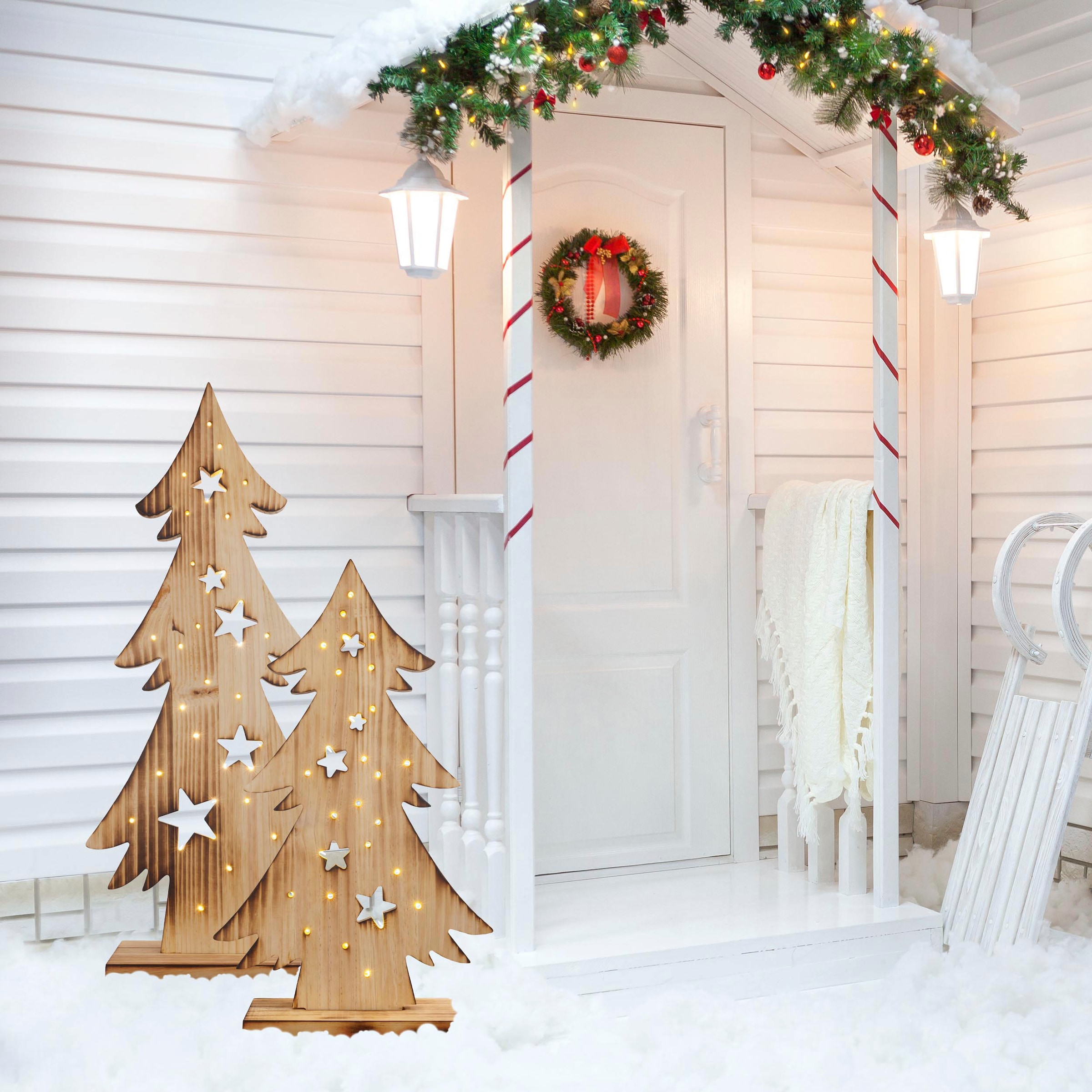 »Tannenbaum, 80 Höhe | Holz«, ca. bestellen Weihnachtsdeko cm, aus Holz-Stehleuchte, BAUR näve Batteriebetrieben LED Baum