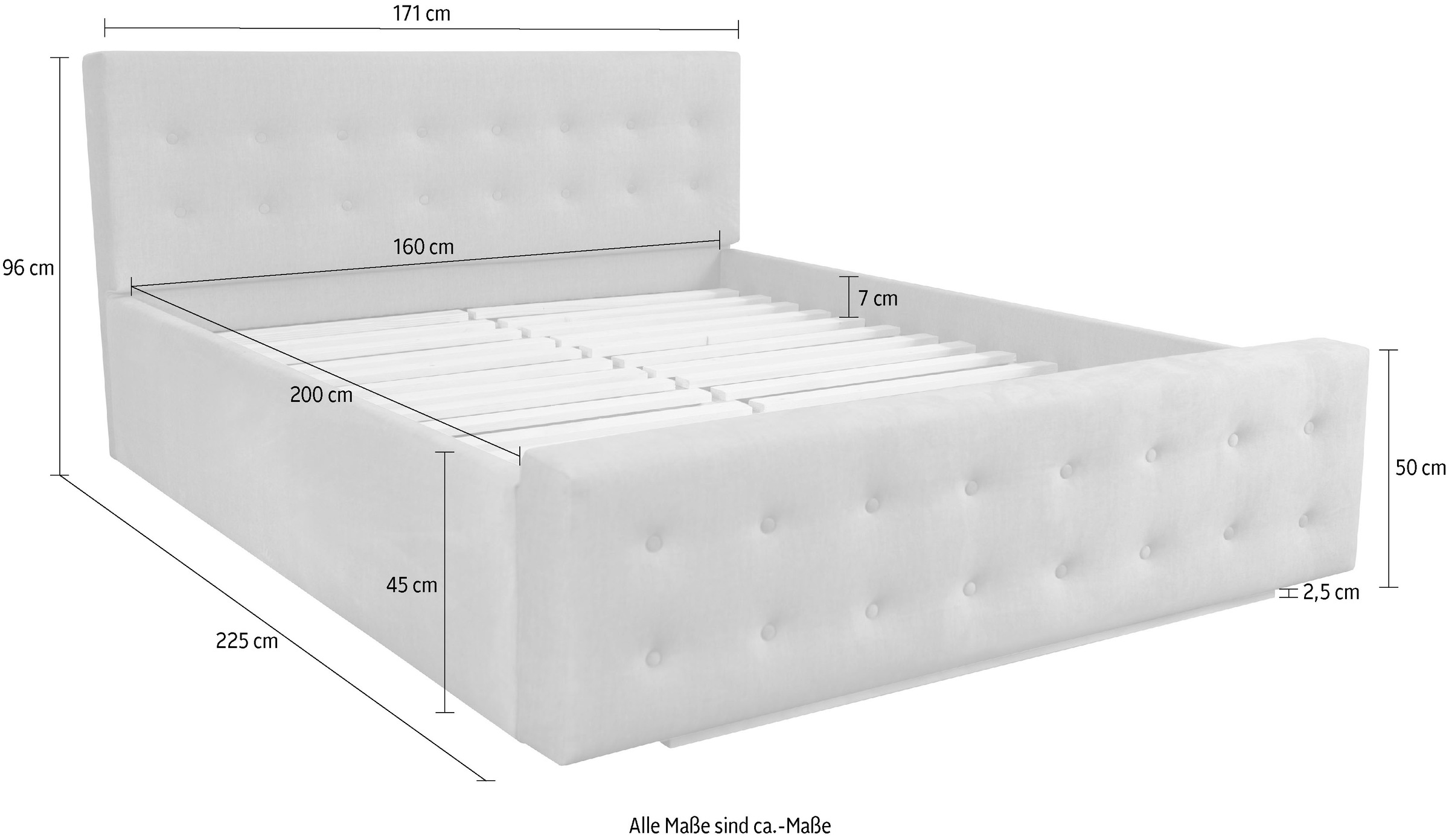 Home affaire Polsterbett »Vaine«, in 5 Breiten, auch in Länge 220 cm, incl. Roll-Lattenrost