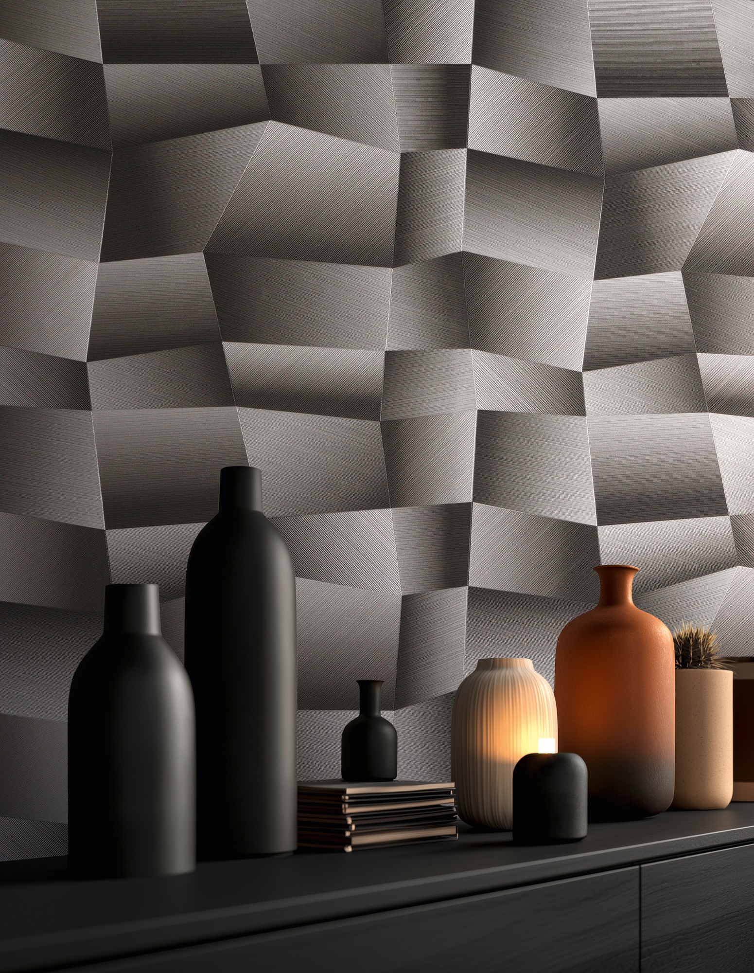 living walls Vliestapete "Vibes & Styles Damian – Refined Dimensions Vliestapete" 3D-Optik leicht strukturiert Geometrisches 3D-Design mit markanter Struktur und edlem Glanzeffekt