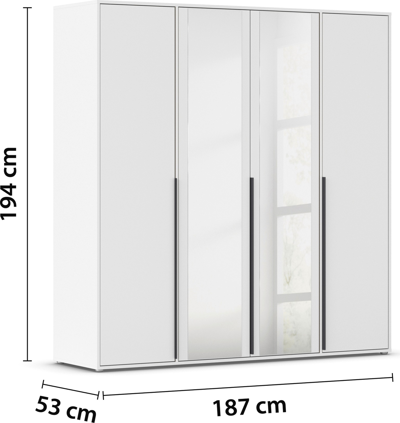 rauch Drehtürenschrank »Kleiderschrank Schrank Garderobe Wäscheschrank NAGATA mit Spiegel«, (in 3 verschiedenen Ausstattungen BASIC/CLASSIC/PREMIUM), und modernen Stangengriffen in Graumetallic TOPSELLER MADE IN GERMANY