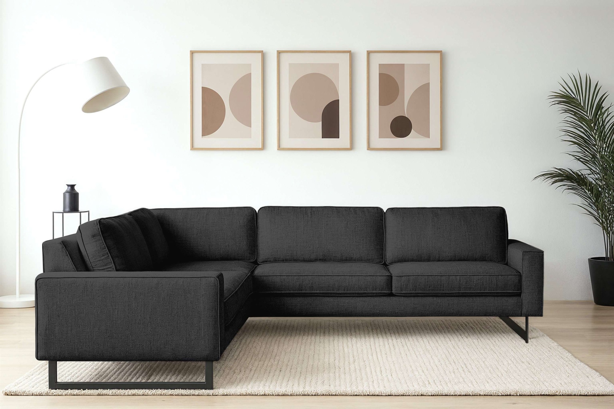 Home affaire Ecksofa »Pinto, XXL, 250/290 cm, langer Schenkel, Ottomane« Cord, Chenille, Lederoptik, mit Keder, Metallfüße, Wellenunterfederung