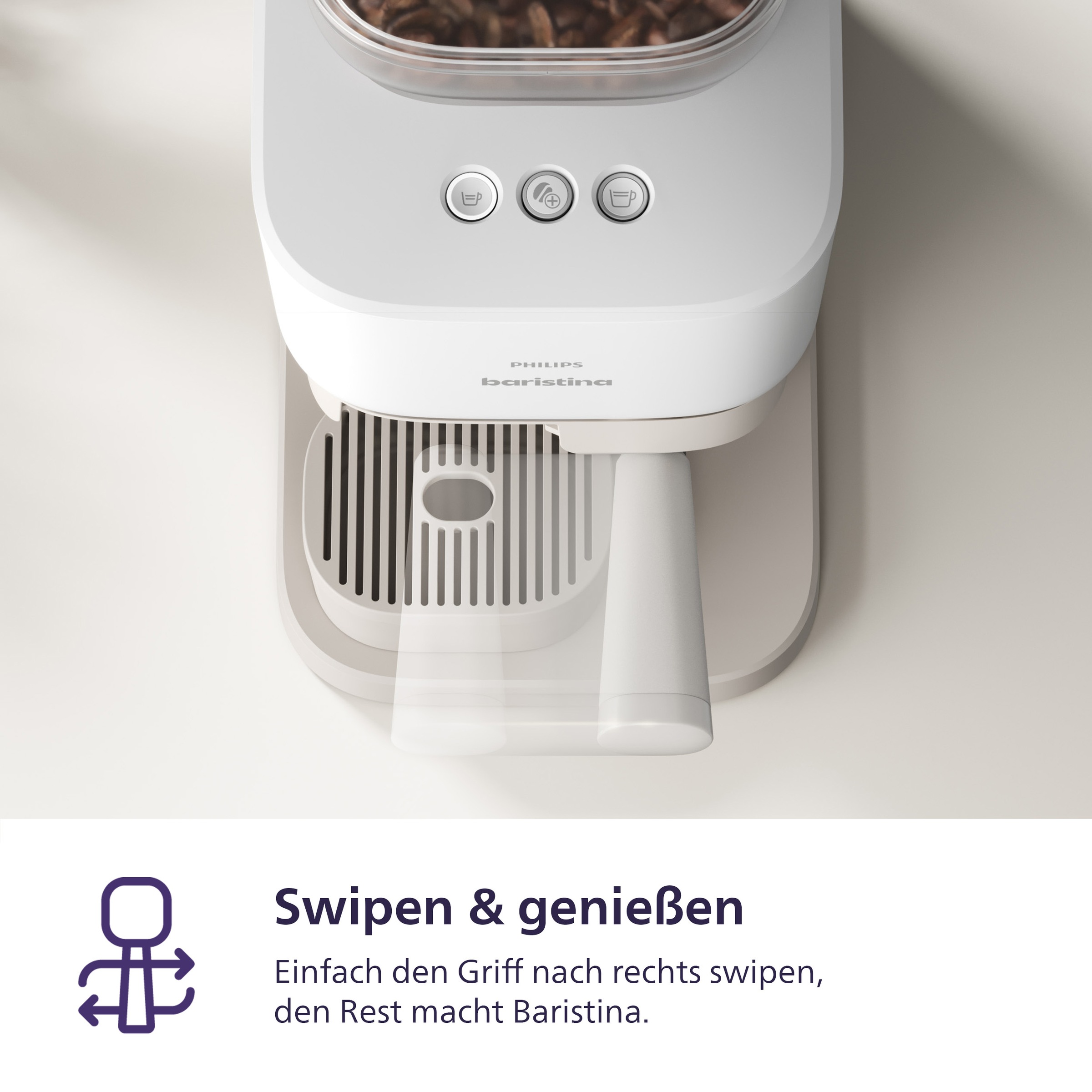 PHILIPS baristina Espressomaschine »BAR300/00 mit Mahlwerk für ganze Bohnen« 16 bar Pumpendruck, Naturweiß​
