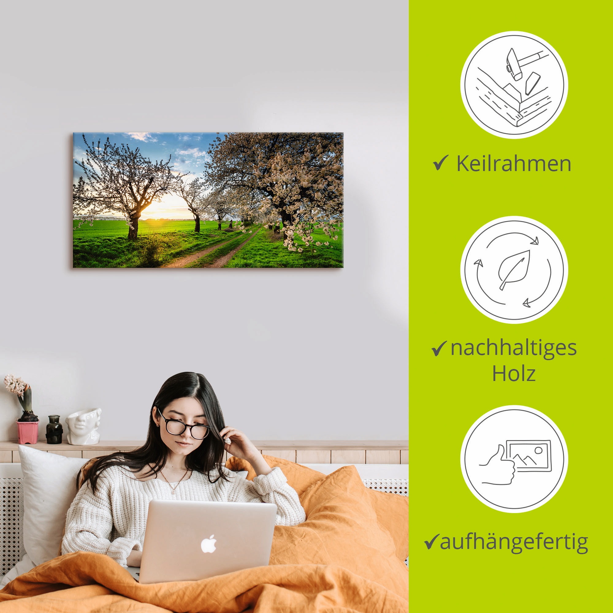 Artland »Kirschallee« Felder 1 Stk. tlg. auf Holzrahmen gespannt