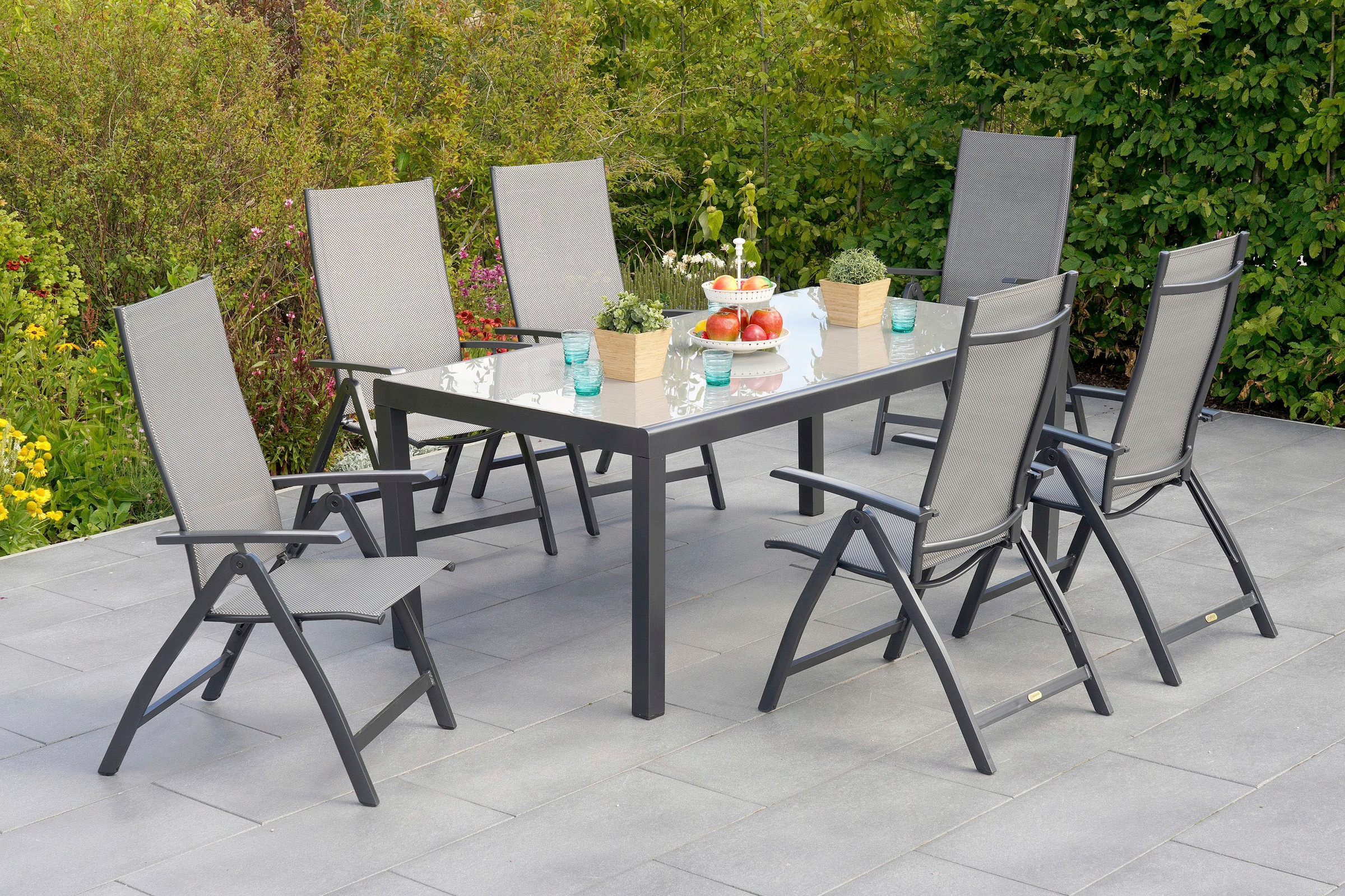 Garten-Essgruppe MERXX, grau, Aluminium, Polyester, Sitzmöbel-Sets, "Vicenza"