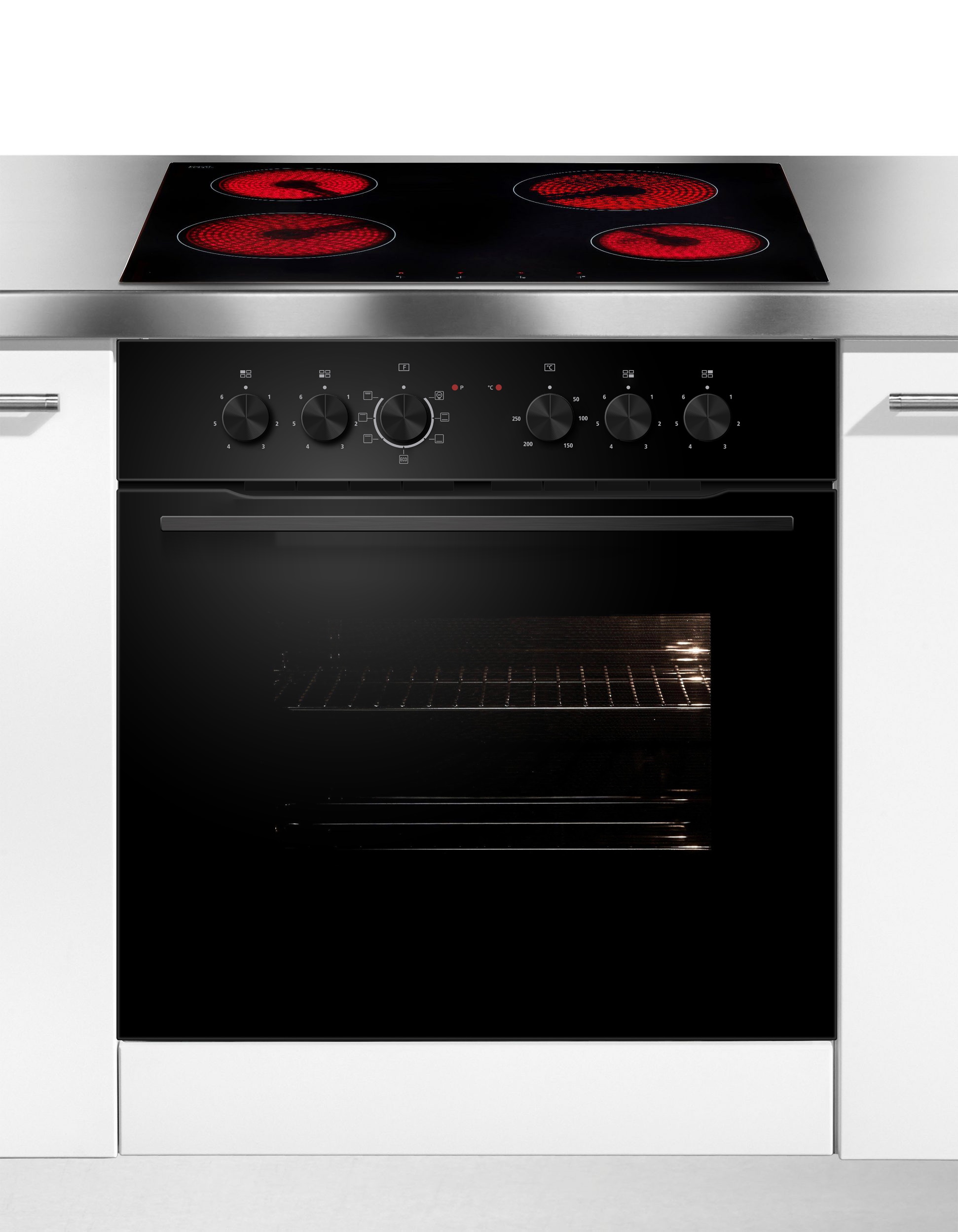 HANSEATIC Elektro-Herd-Set "HB75AB+HC46CB"schwarz, Herdsets, Dampfreinigungsfunktion erleichtert dir die Reinigung des Backofens