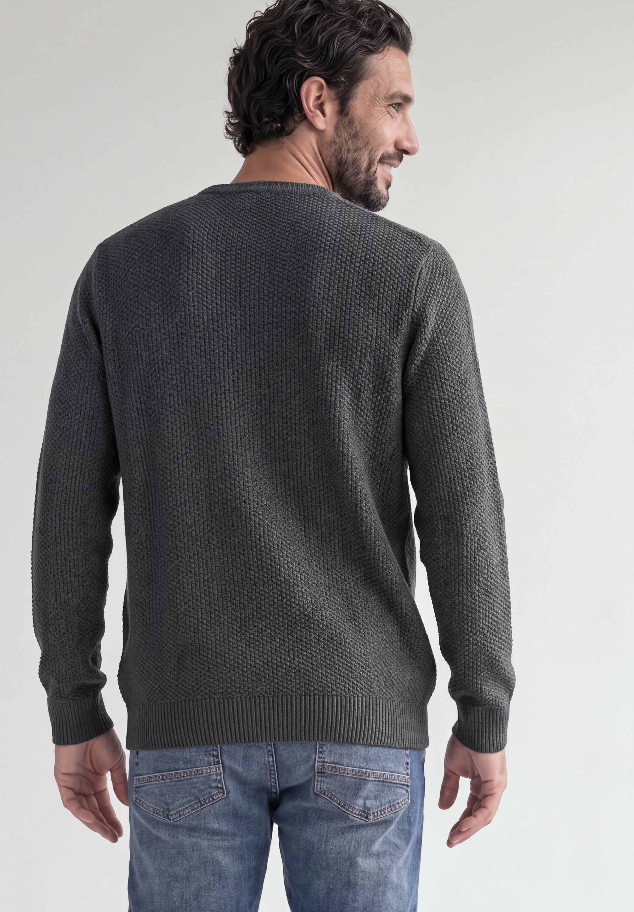 STREET ONE MEN Rundhalspullover aus reiner Baumwolle