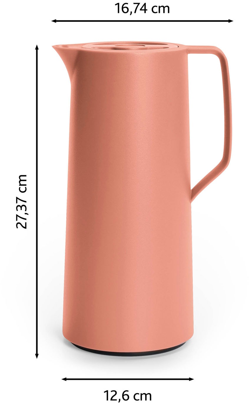 Emsa Isolierkanne »Motiva in modernem Design, 100% auslaufsicher, Made in Germany«, 1 l, (doppelwandiger Glasisolierkolben, bis zu 12h warm/24h kalt), Quick-Press-Deckel, Einhandbedienung, ergonomischer Schraubdeckel