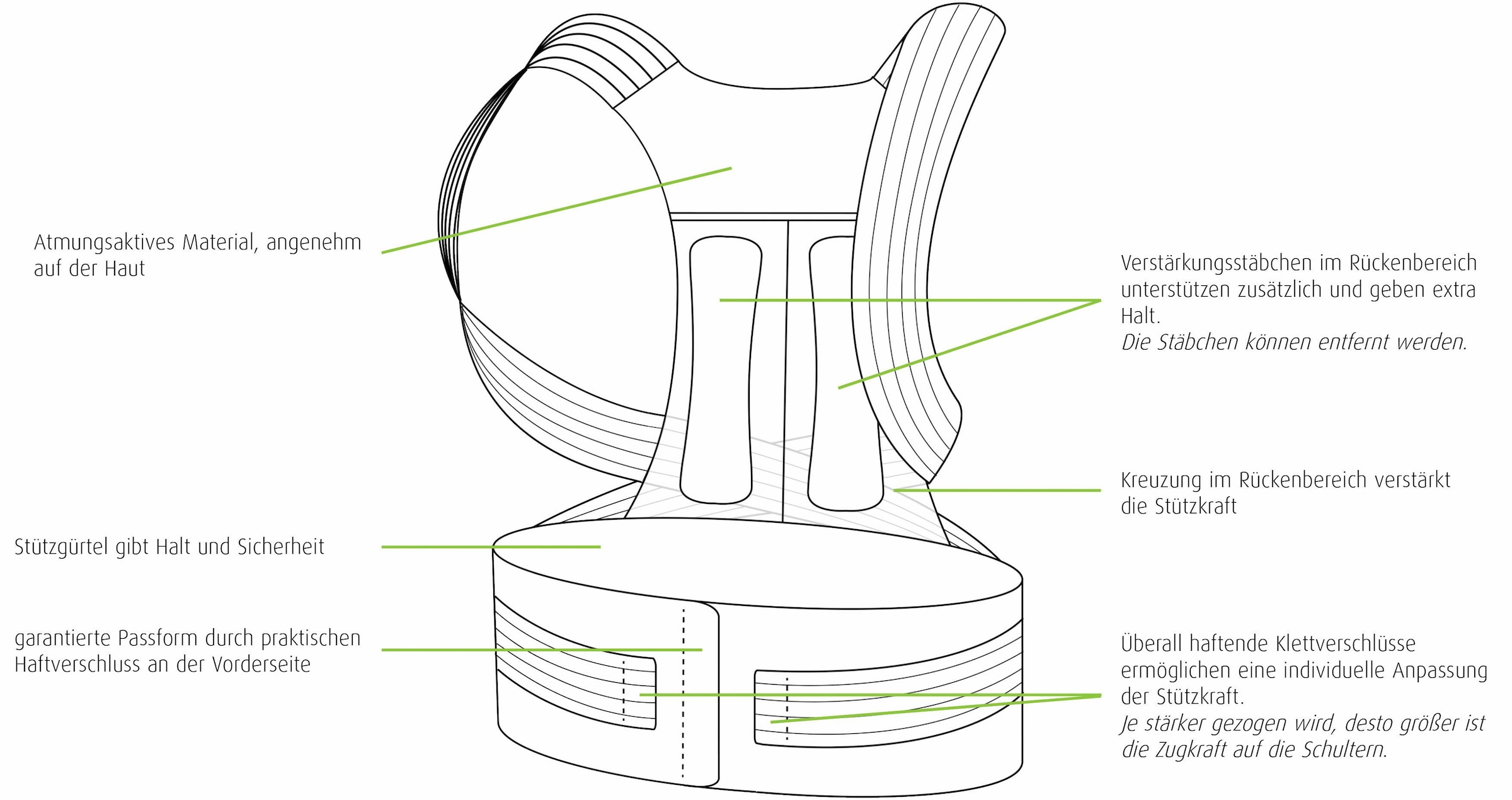 Hydas Geradehalter mit Stützgürtel