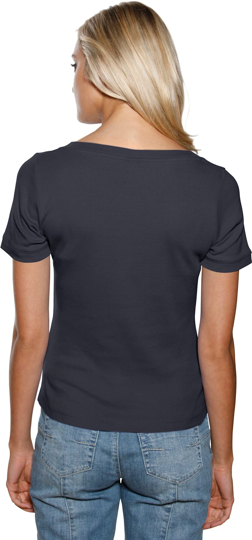 Kurzarmshirt HEINE "Carré-Shirt", Damen, Gr. 44, blau (marine), 100% Baumwolle, unifarben, eckiger Ausschnitt, Shirts 3