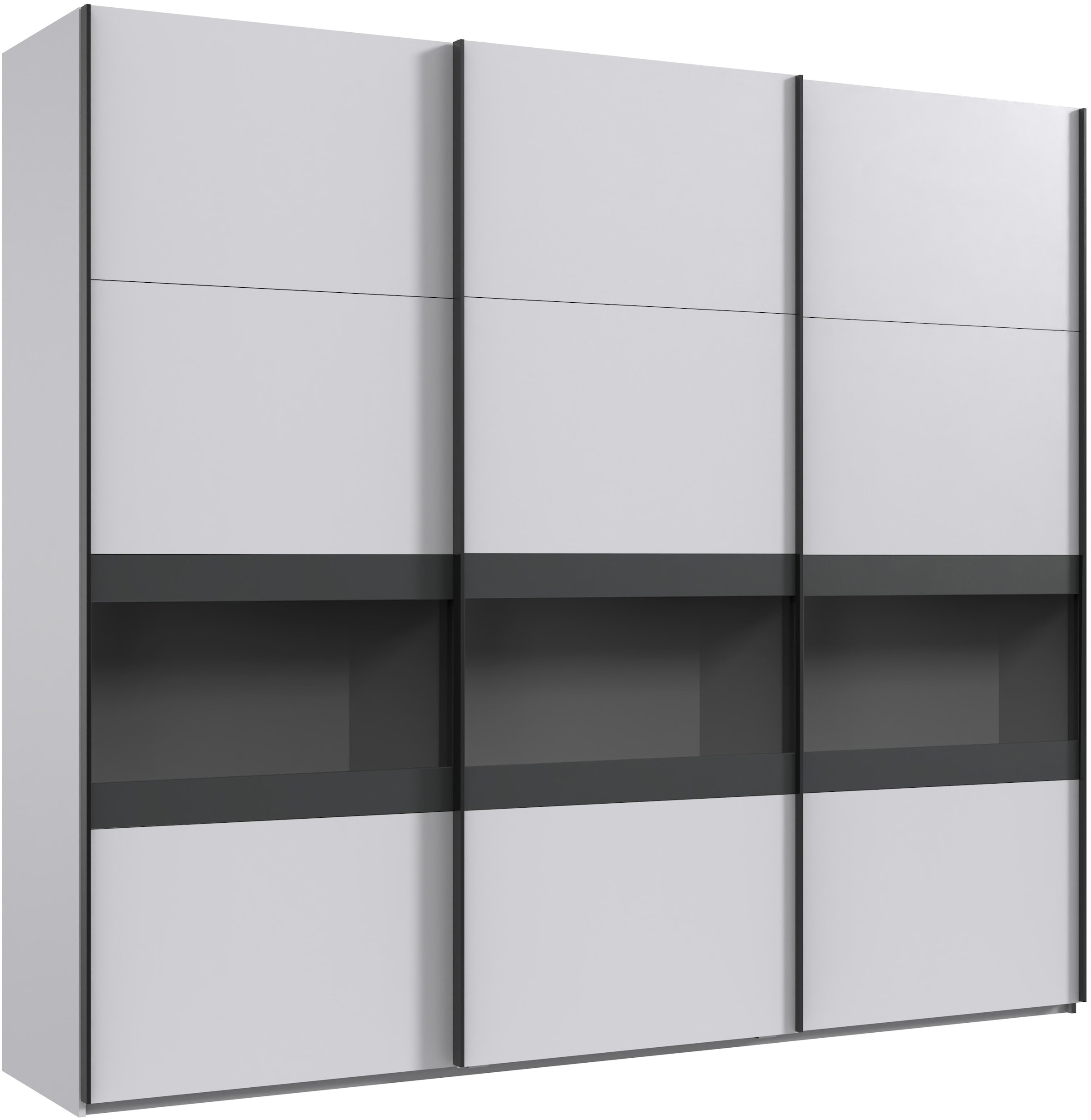 Wimex Schwebetürenschrank "Easy Plus, Kleiderschrank Made in Germany" mit Glaseinsatz/ Rauchglas, viele Breiten zur Auswahl, schwarze Griffe