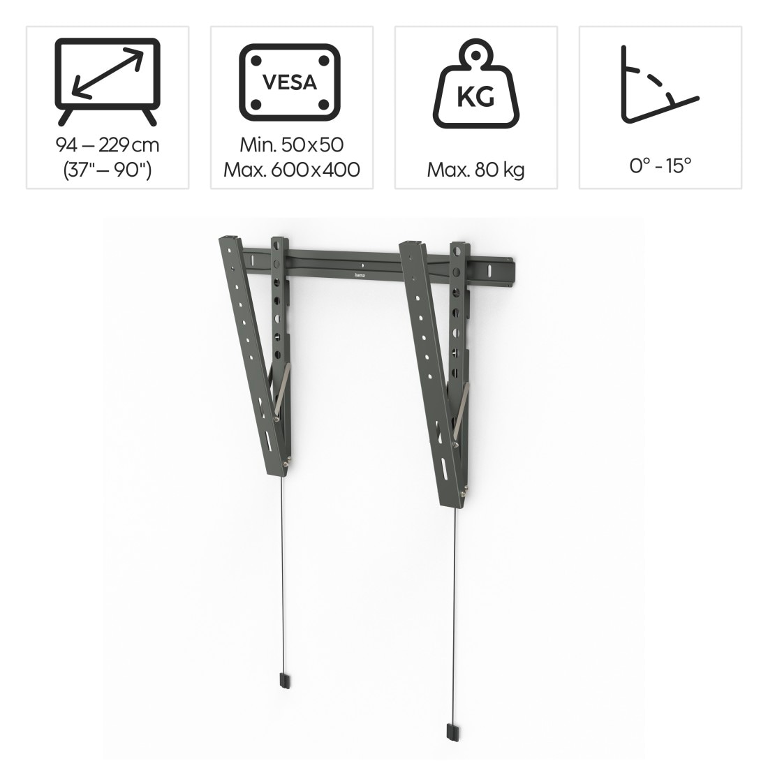 Hama TV-Wandhalterung »Wandhalterung (TILT "Ultraslim",37" - 90", VESA 600x400)«, bis 229 cm Zoll
