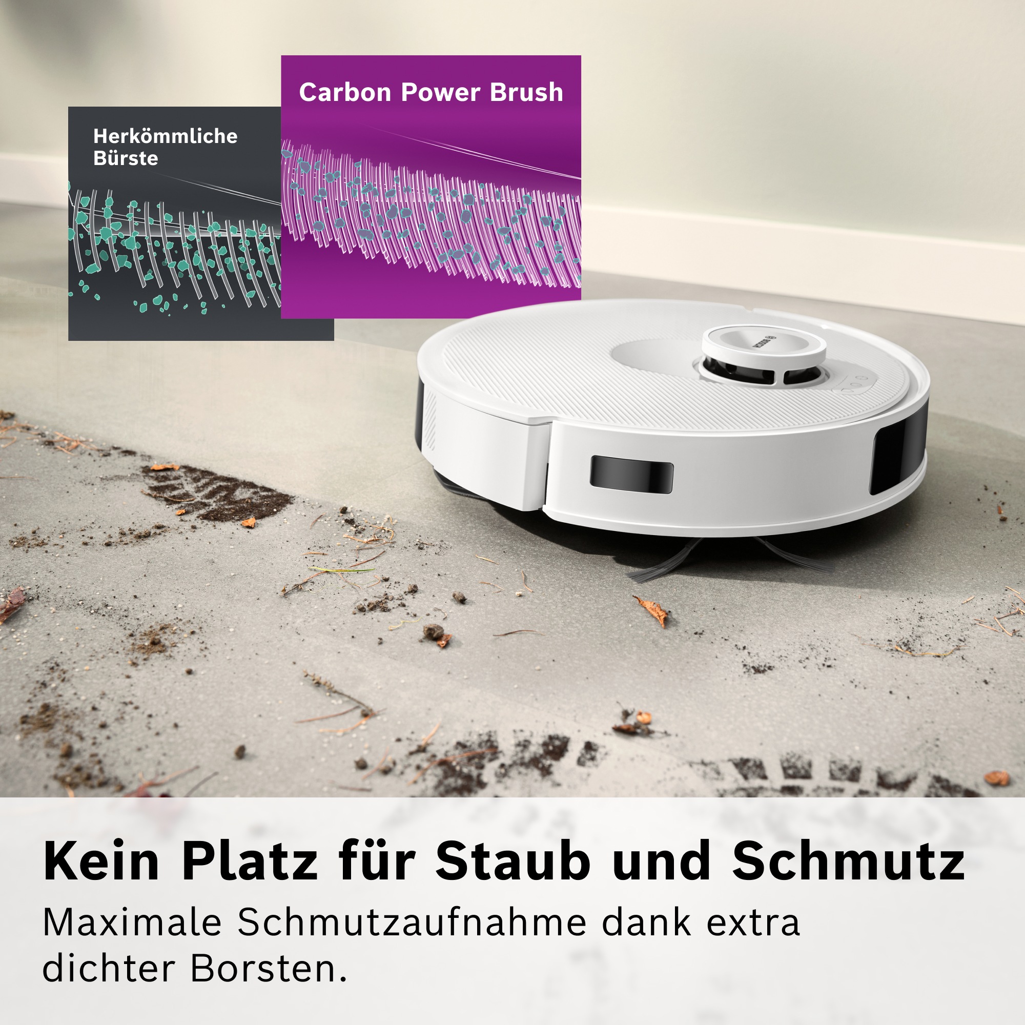 BOSCH Saugroboter »Spotless BCRC1W, Saugroboter mit Wischfunktion, 11.000 Pa Saugkraft«, Ladestation, einfache Navigation mit Infrarot-Licht, Carbon Bürste