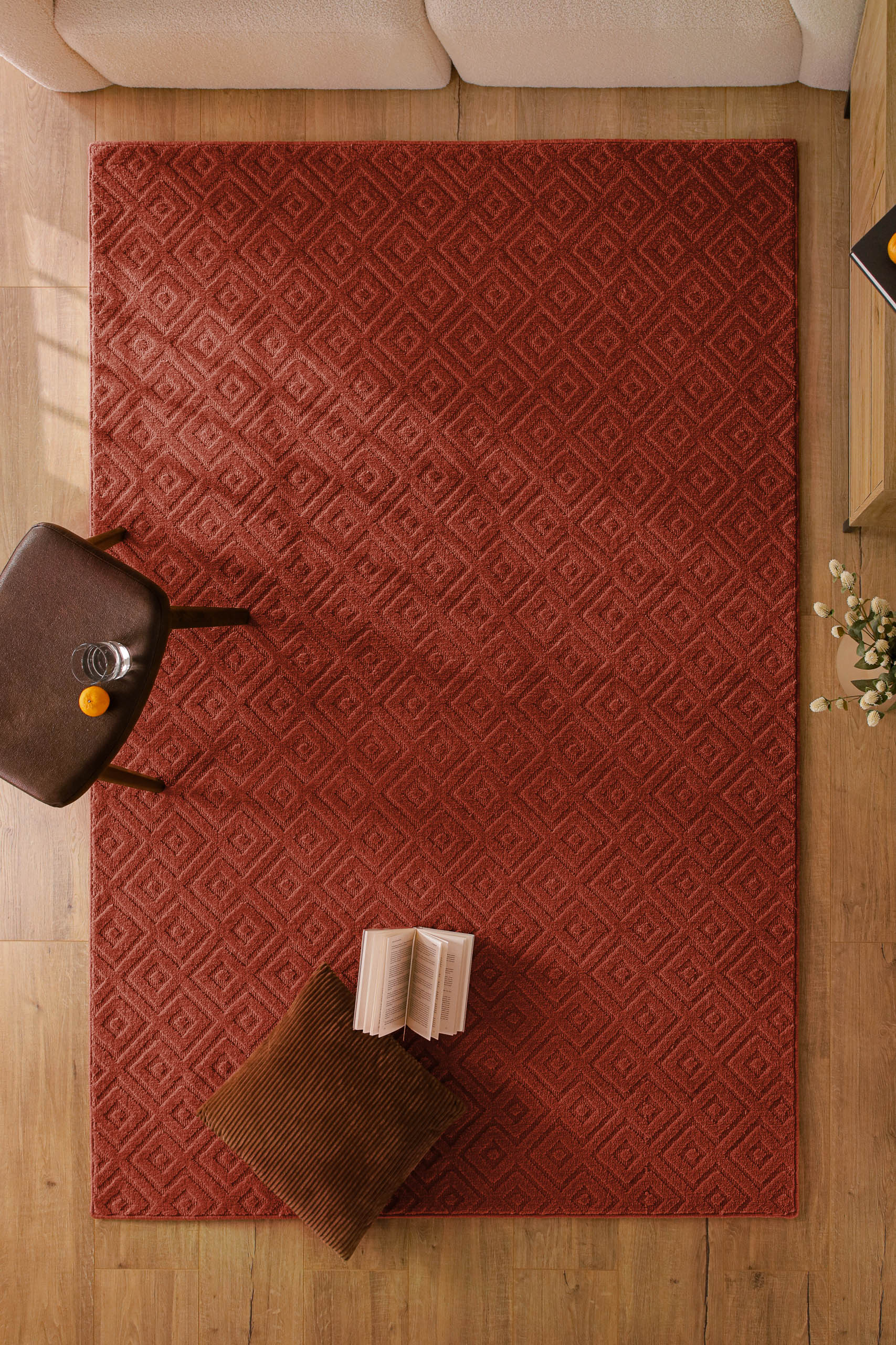 Wecon home Teppich "Castello TWO" rechteckig 7 mm Höhe Schurwolle, Kurzflor mit Hoch-Tief-Effekt, Wohnzimmer, Rautenmuster